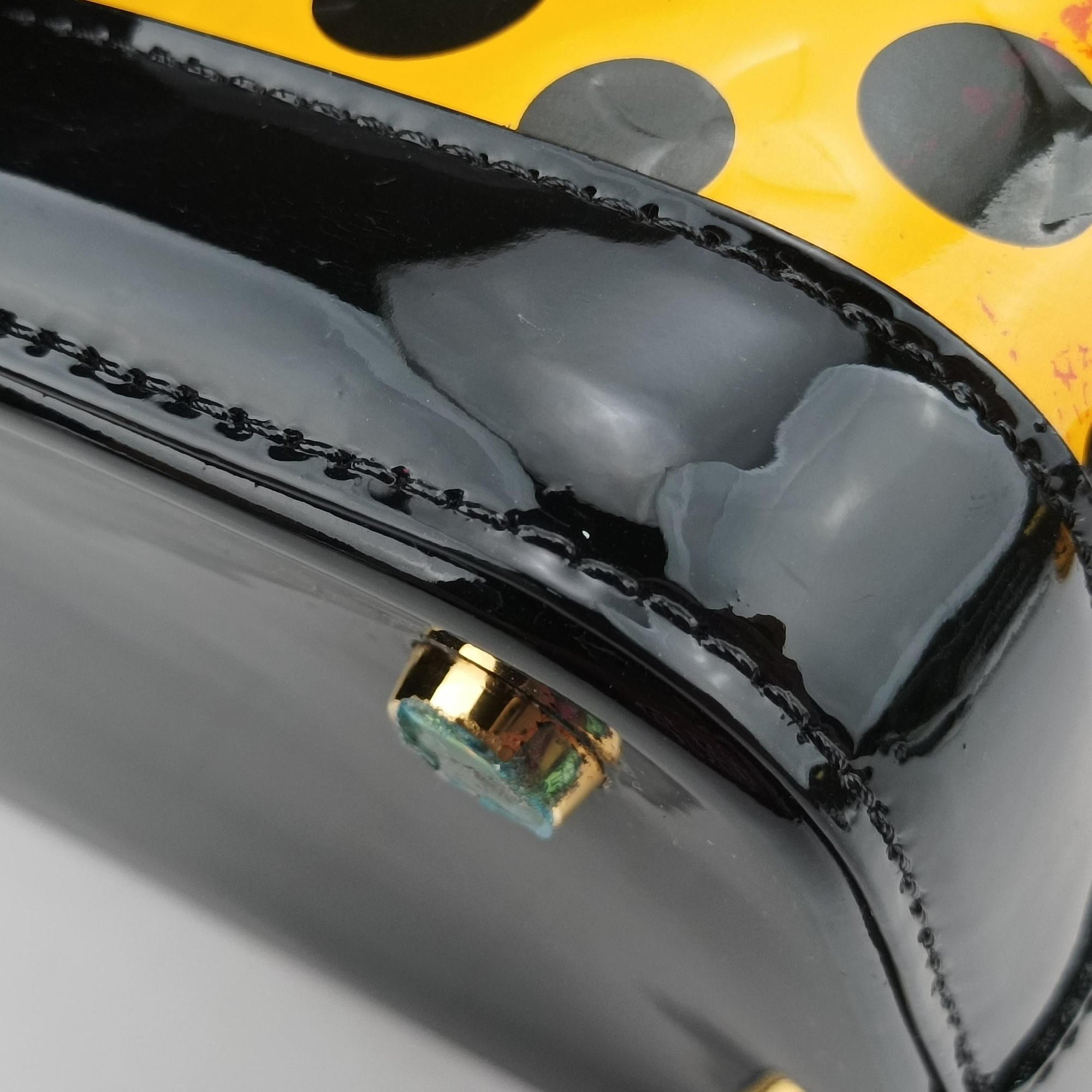 Pre-owned Louis Vuitton Dot Infinity Lockit MM Yayoi Kusama Jaune×Black Vernis M91398 handbag | stylenewstar