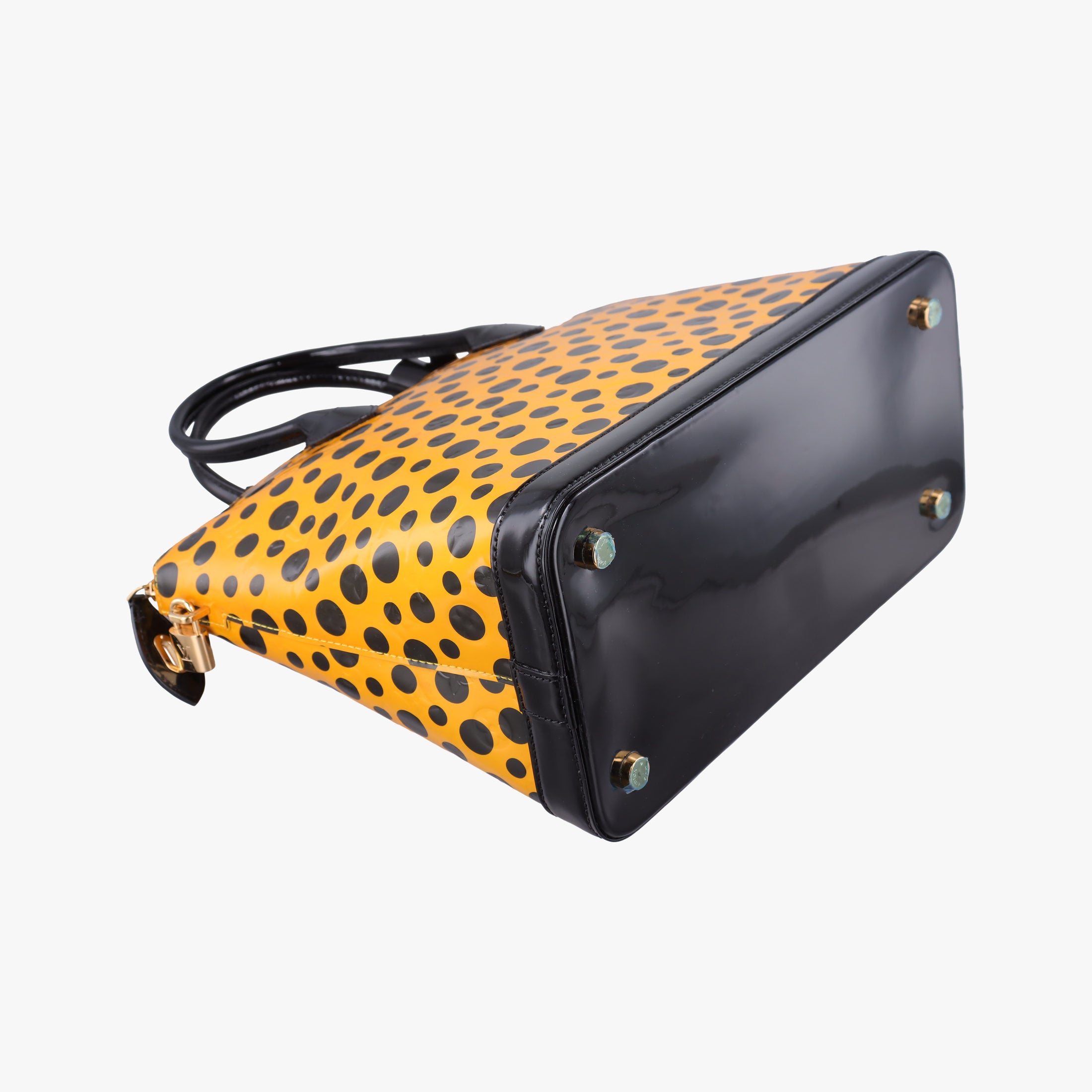 Pre-owned Louis Vuitton Dot Infinity Lockit MM Yayoi Kusama Jaune×Black Vernis M91398 handbag | stylenewstar