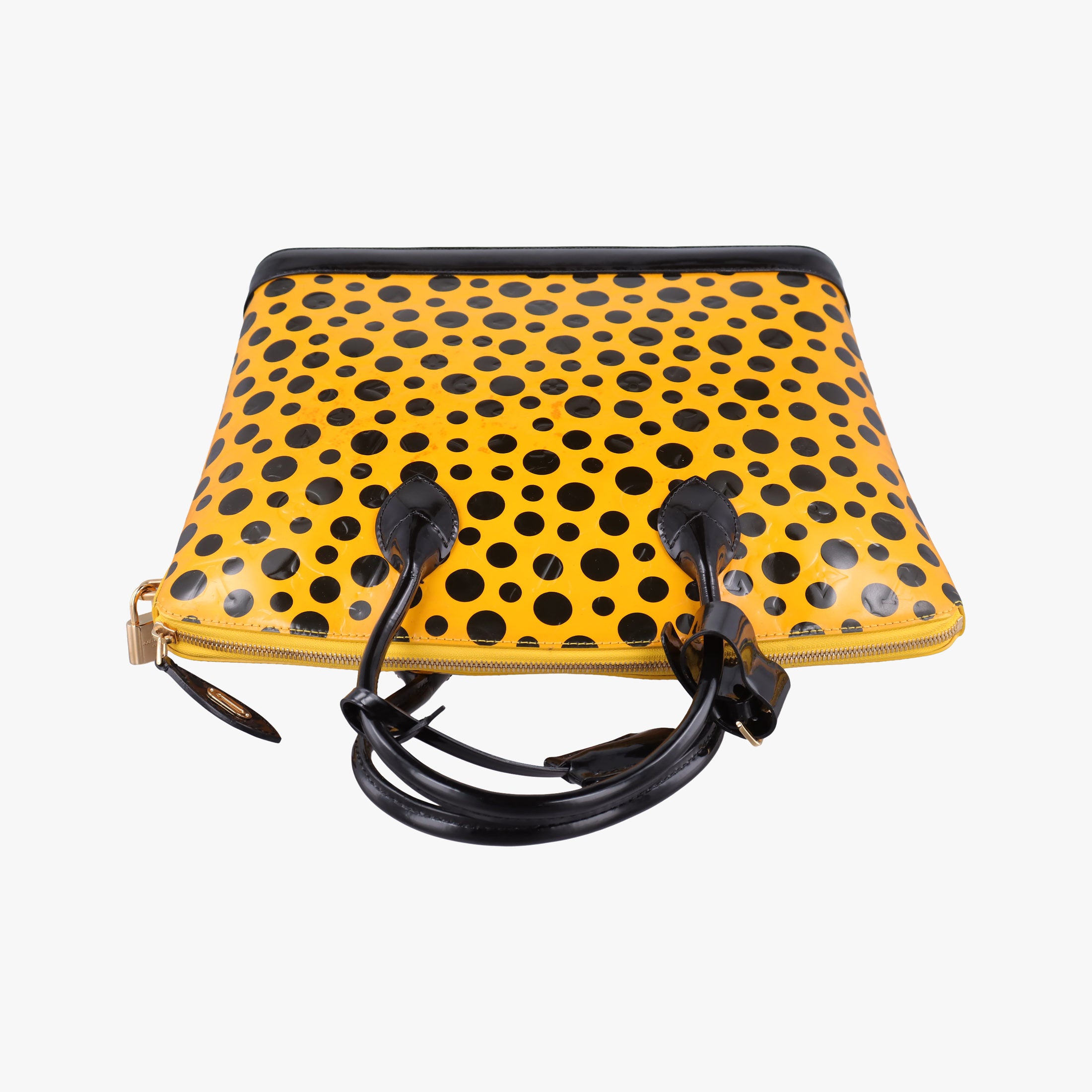Pre-owned Louis Vuitton Dot Infinity Lockit MM Yayoi Kusama Jaune×Black Vernis M91398 handbag | stylenewstar