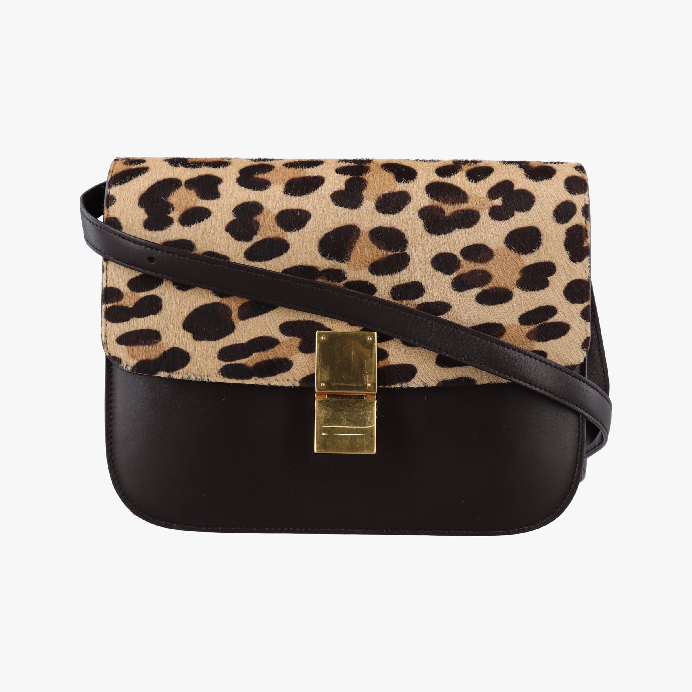 Secondhand Celine Classic Box Leopard ×Dark Brown Calfskin × Pony Hair  shoulderbag | stylenewstar