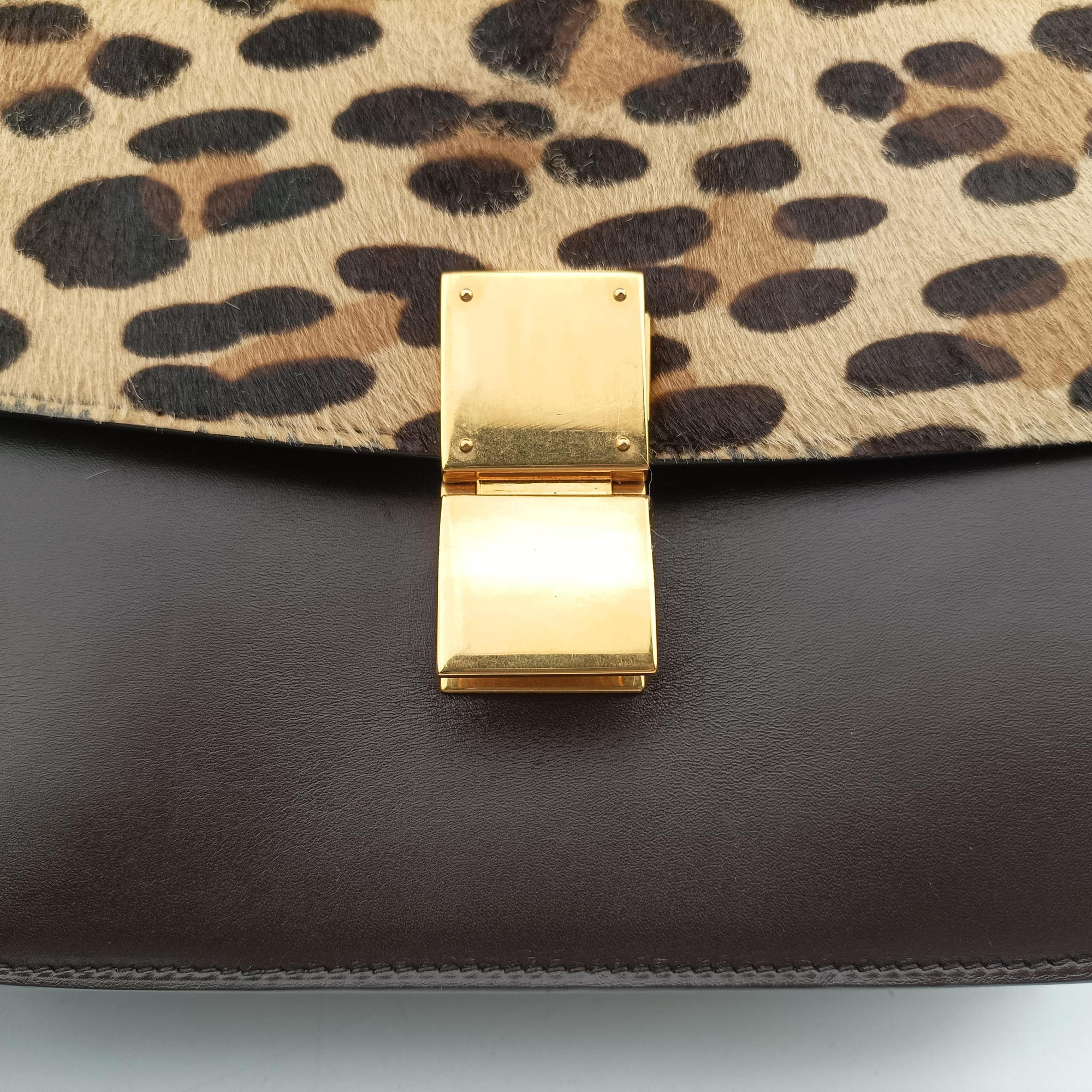 Secondhand Celine Classic Box Leopard ×Dark Brown Calfskin × Pony Hair  shoulderbag | stylenewstar