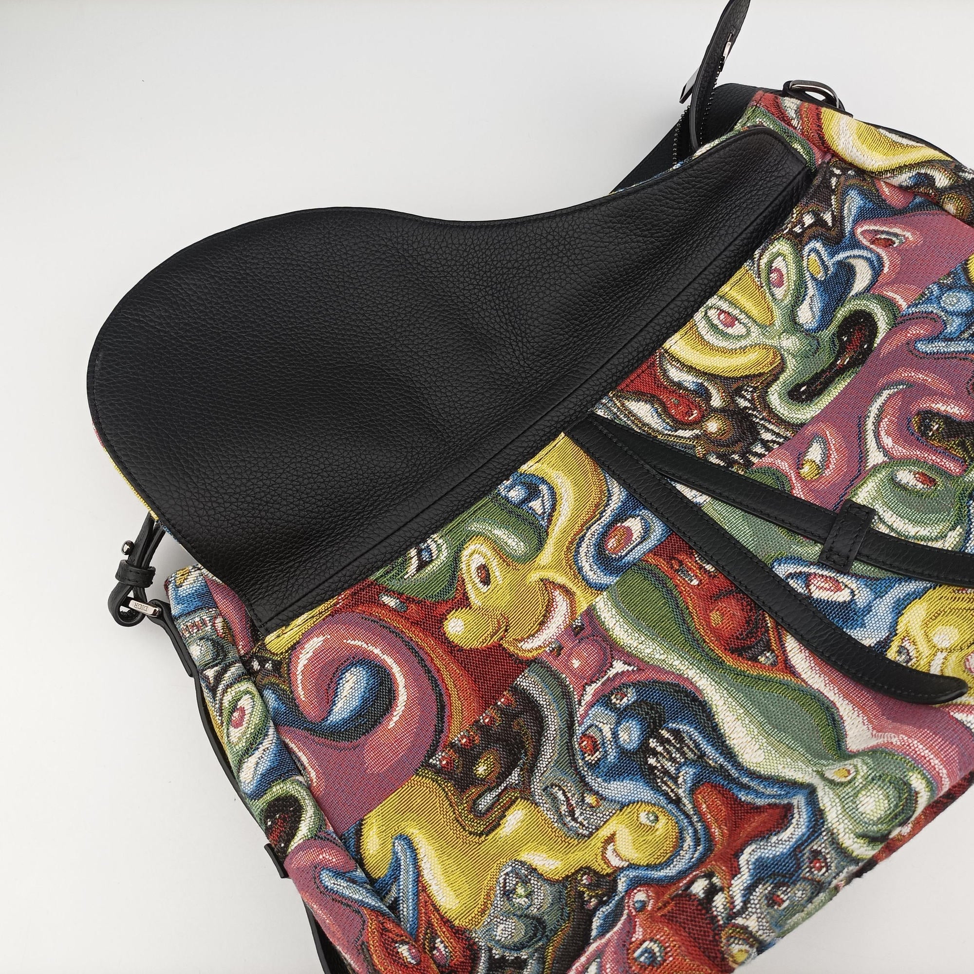 Pre-owned Christian Dior DIOR AND KENNY SCHARF Saddle Soft Multicolor Jacquard Canvas × Grained Calfskin  shoulderbag | stylenewstar