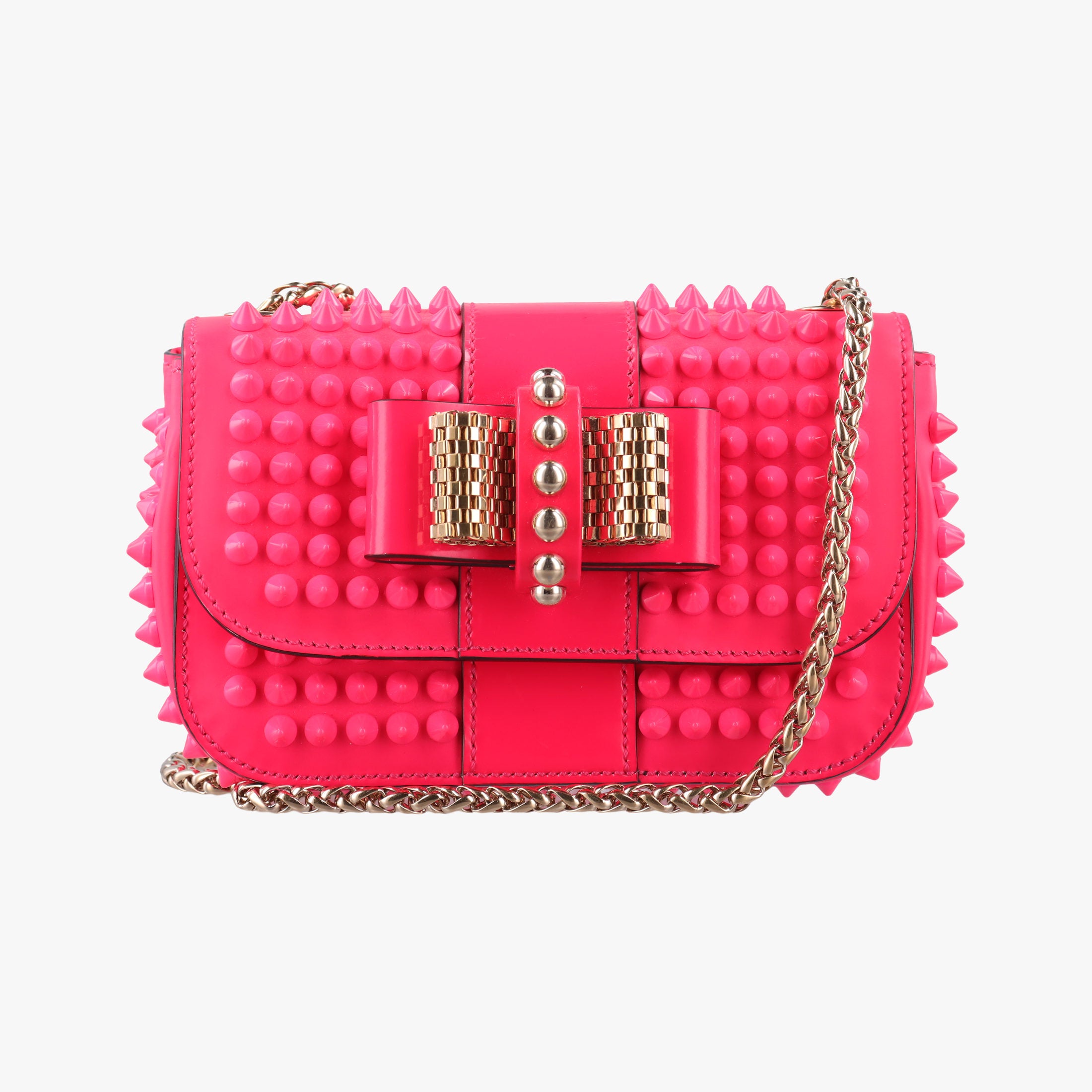 Pre-owned Christian Louboutin Sweet Charity Scarabe Spike Rose Leather  shoulderbag | stylenewstar