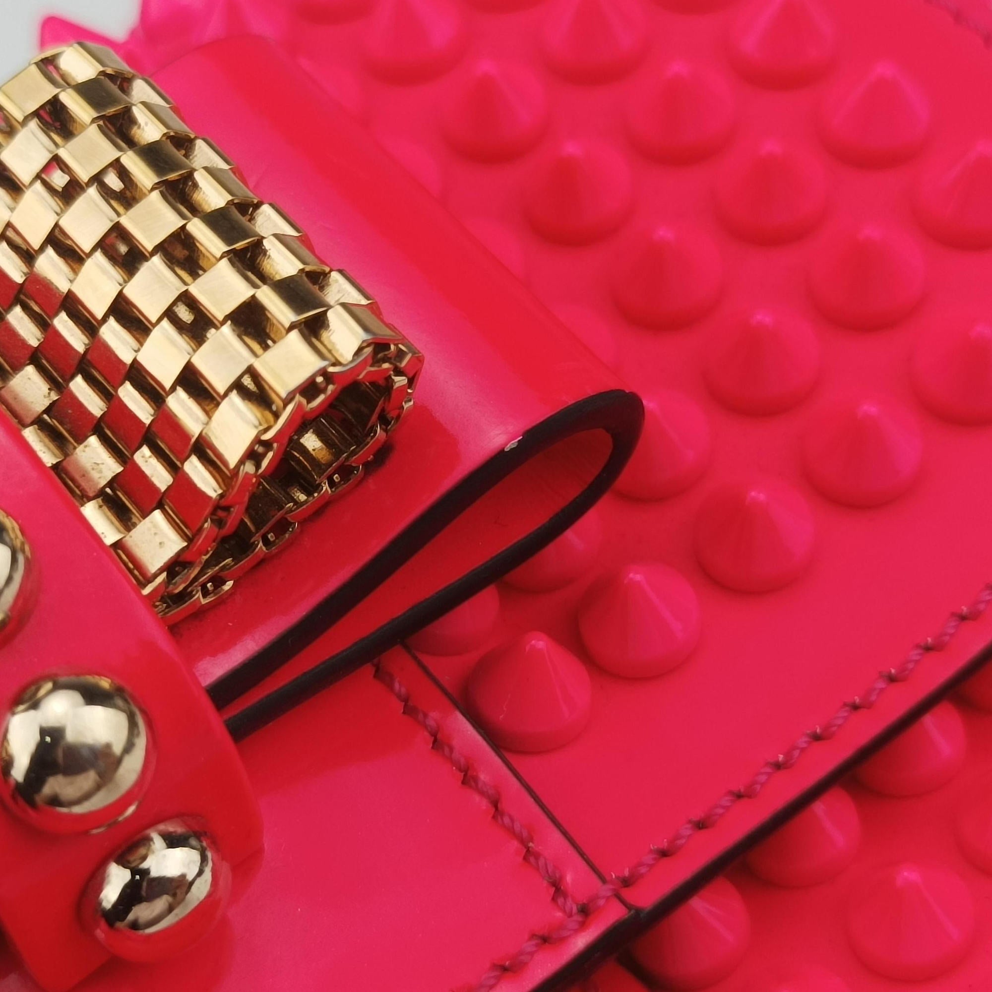 Pre-owned Christian Louboutin Sweet Charity Scarabe Spike Rose Leather  shoulderbag | stylenewstar