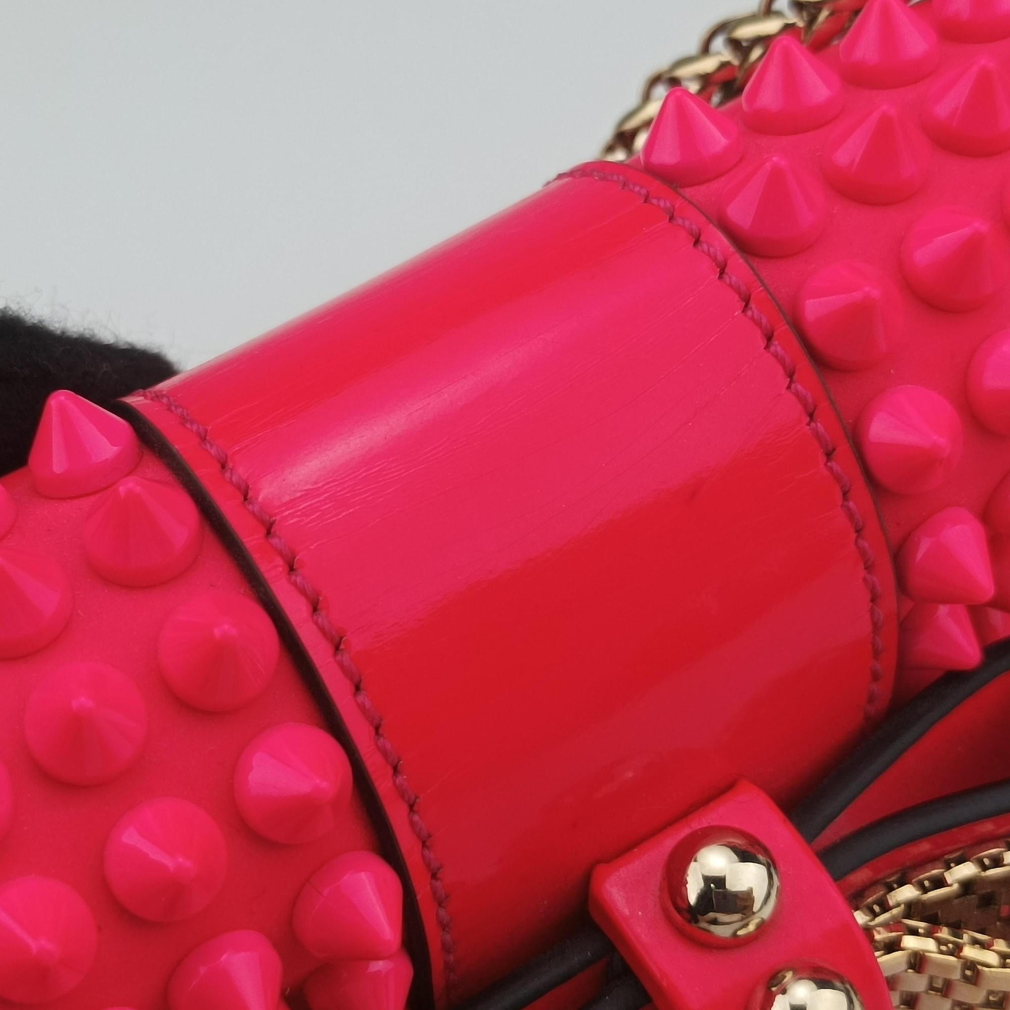Pre-owned Christian Louboutin Sweet Charity Scarabe Spike Rose Leather  shoulderbag | stylenewstar