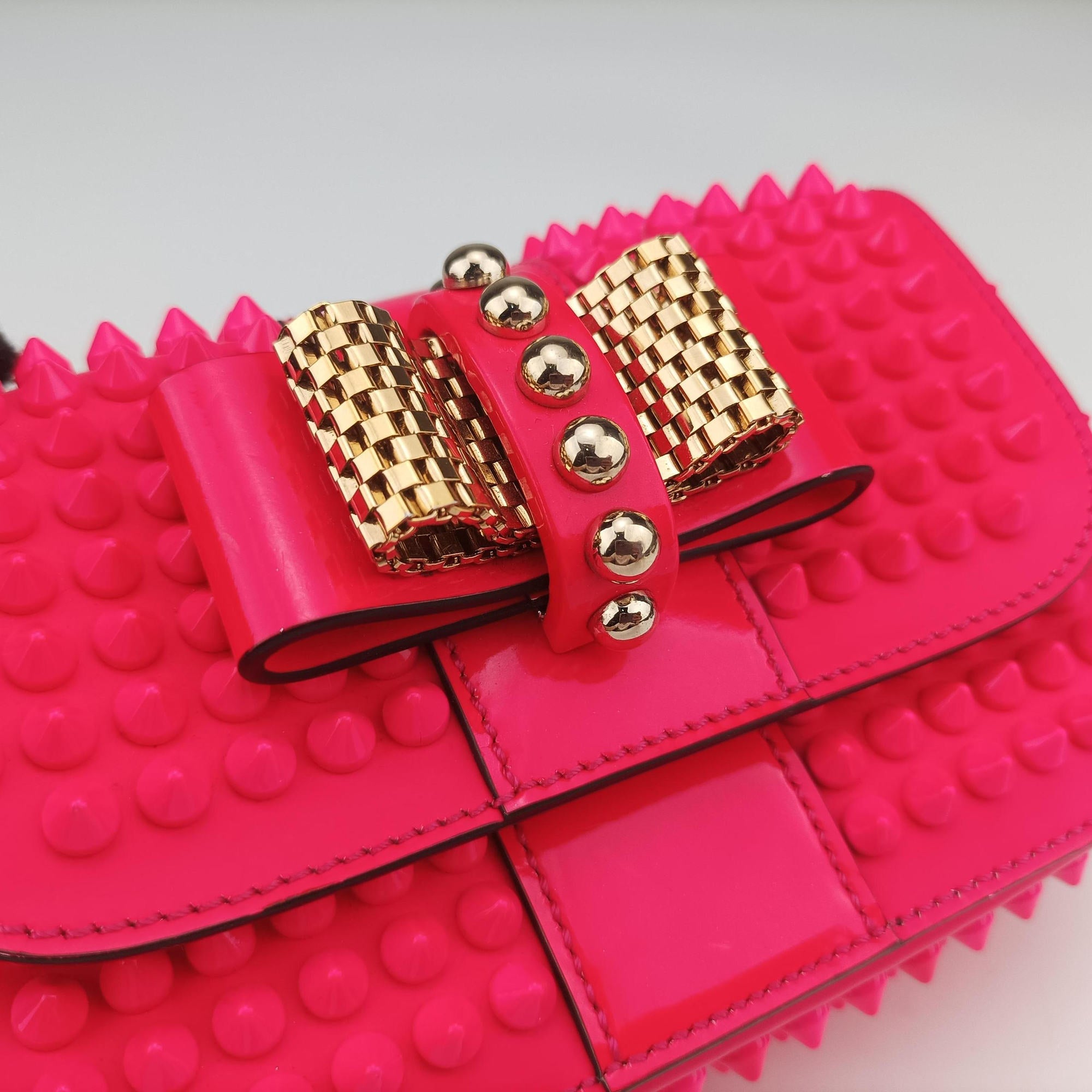 Pre-owned Christian Louboutin Sweet Charity Scarabe Spike Rose Leather  shoulderbag | stylenewstar