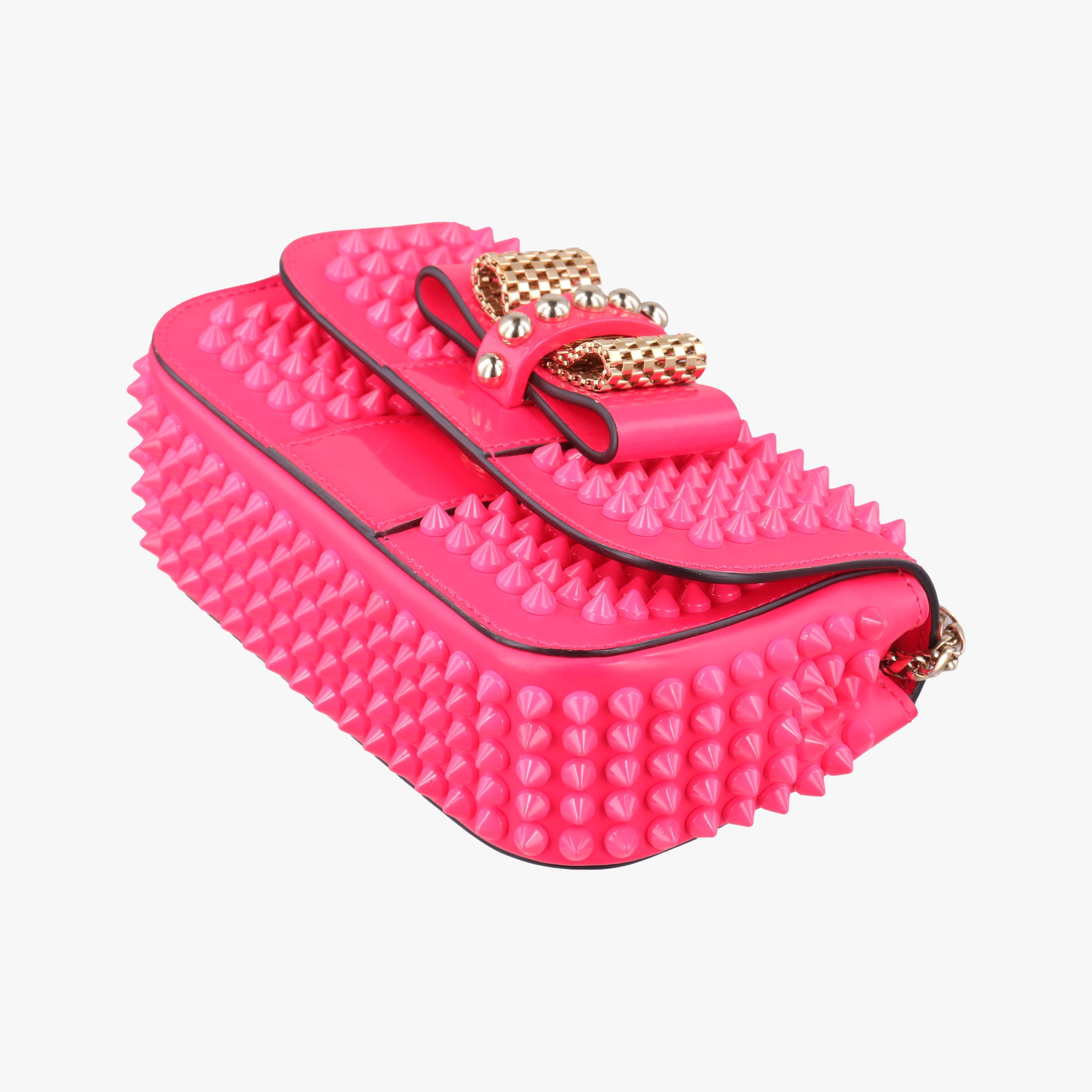 Pre-owned Christian Louboutin Sweet Charity Scarabe Spike Rose Leather  shoulderbag | stylenewstar