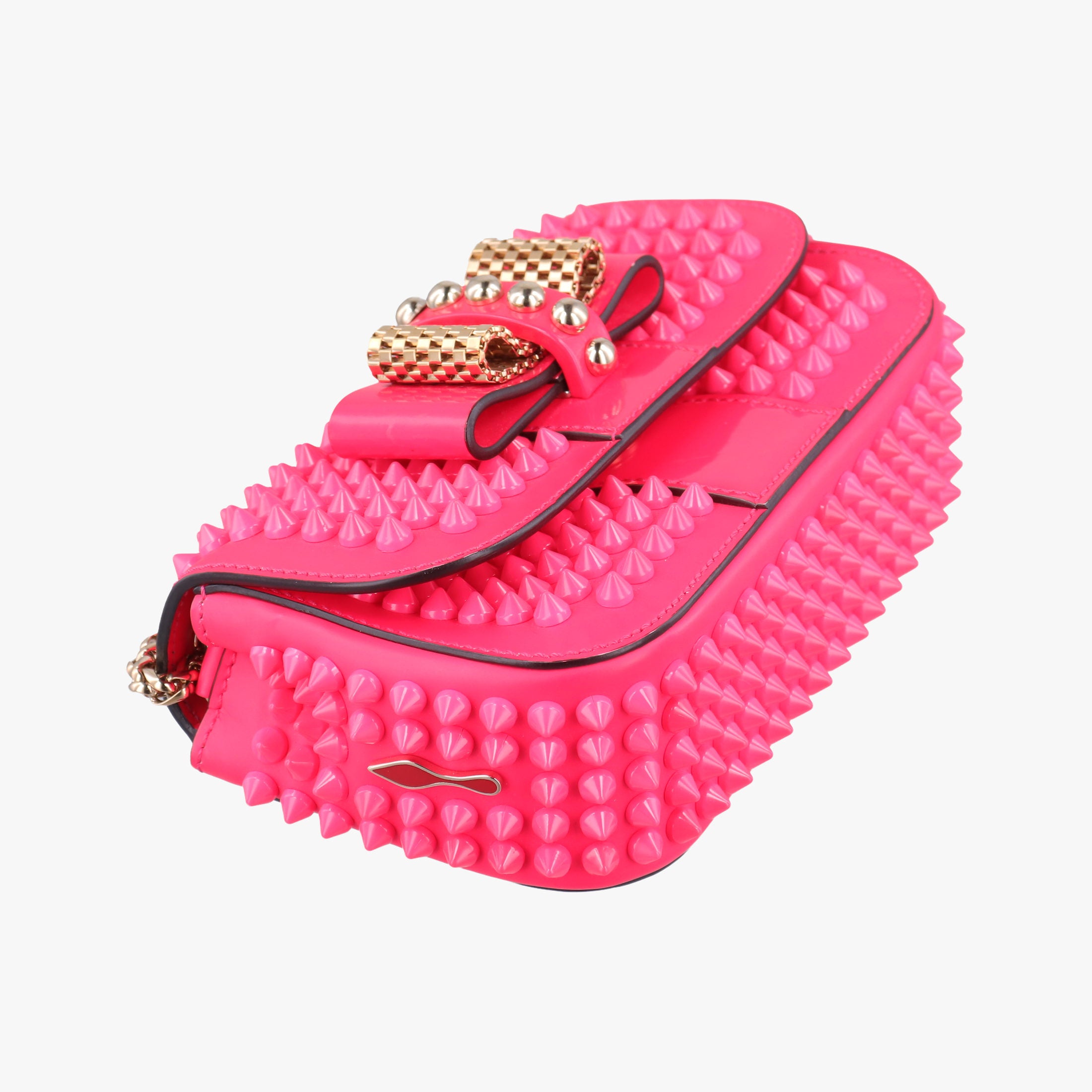 Pre-owned Christian Louboutin Sweet Charity Scarabe Spike Rose Leather  shoulderbag | stylenewstar