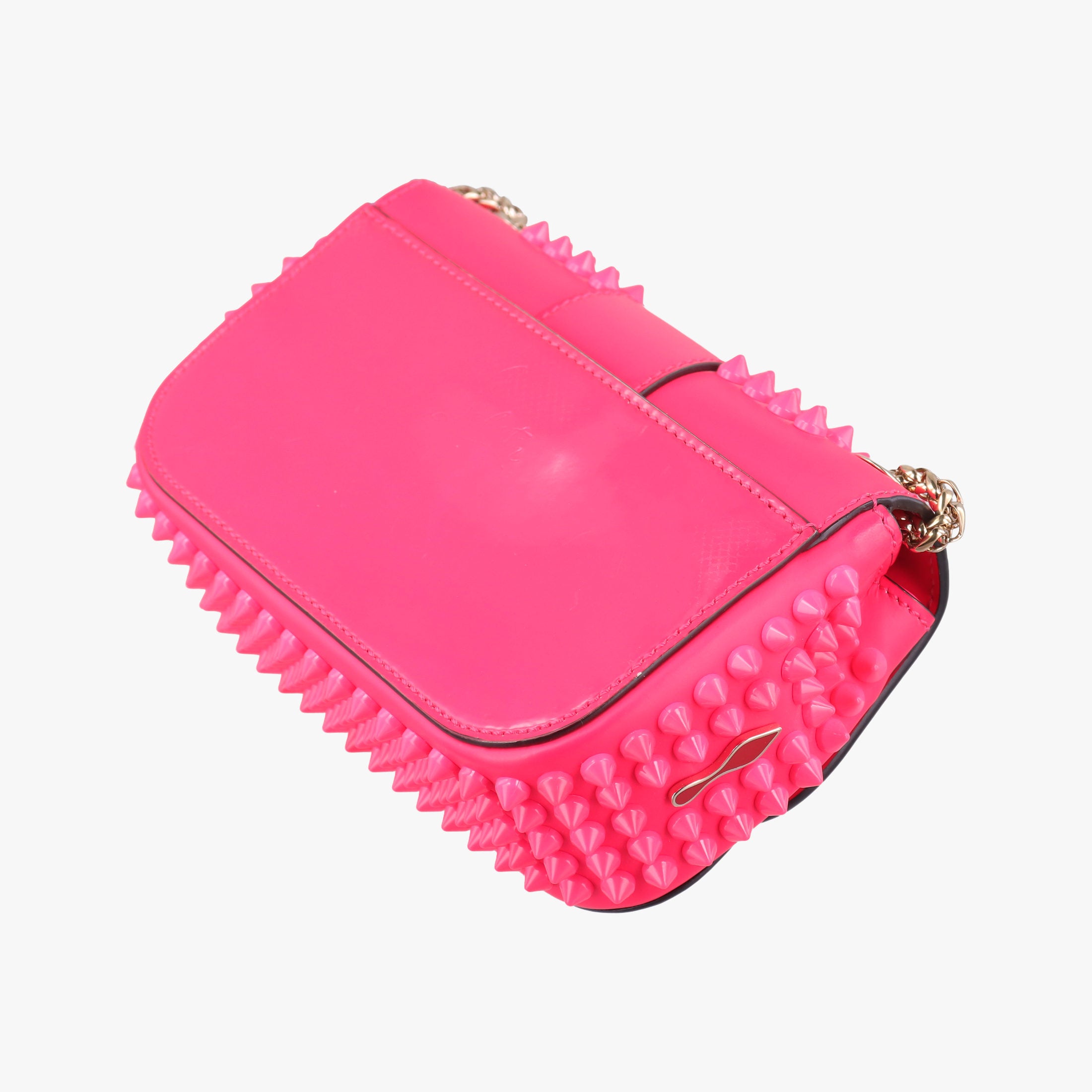 Pre-owned Christian Louboutin Sweet Charity Scarabe Spike Rose Leather  shoulderbag | stylenewstar