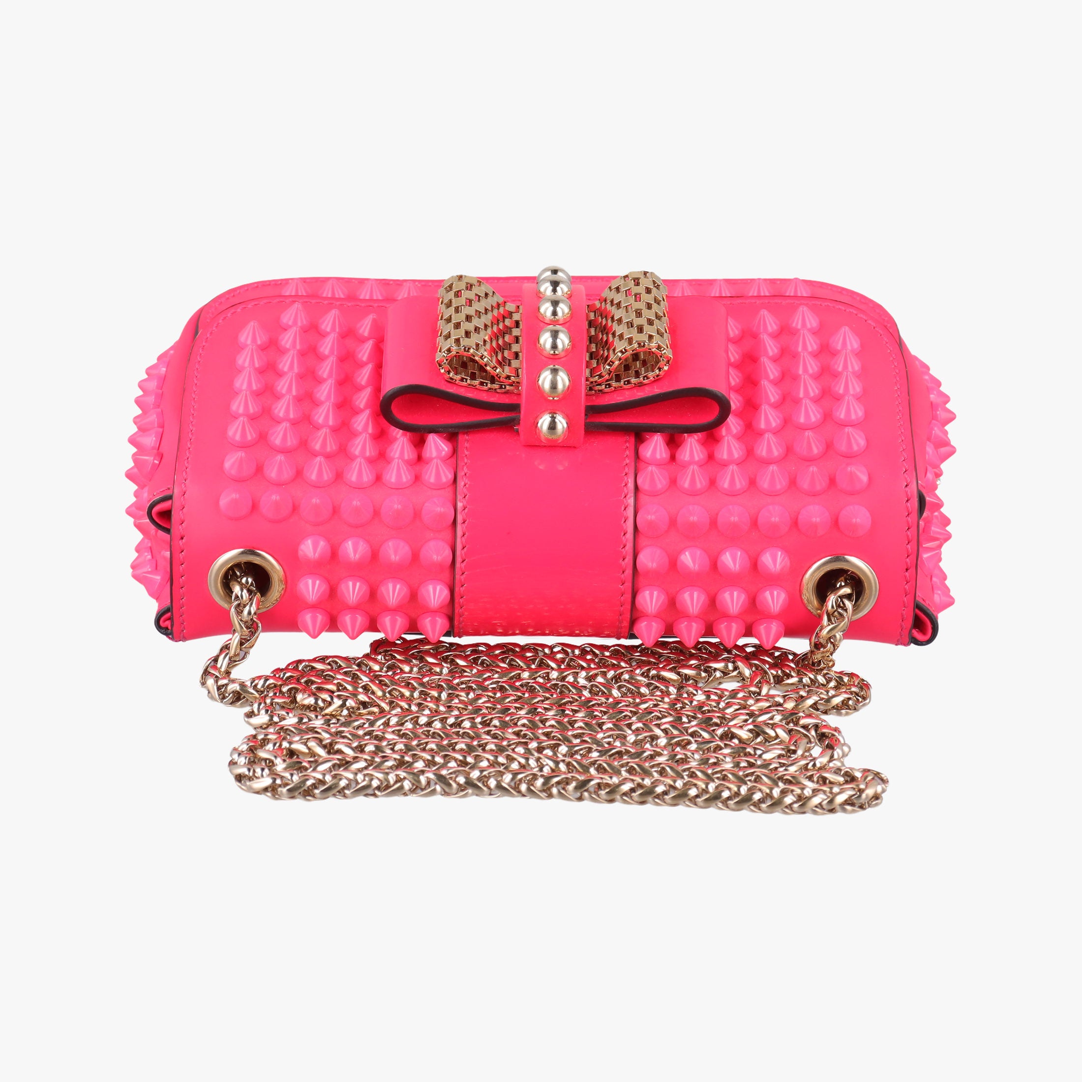 Pre-owned Christian Louboutin Sweet Charity Scarabe Spike Rose Leather  shoulderbag | stylenewstar