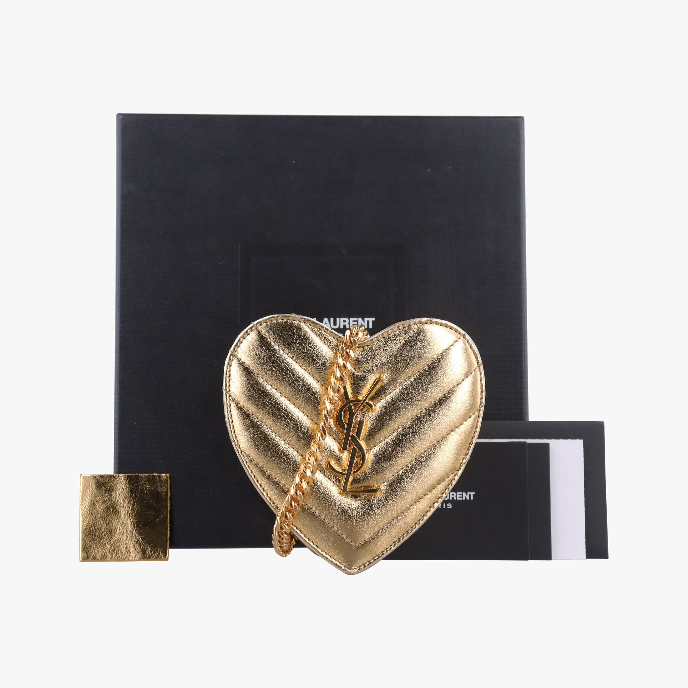 Vintage Yves Saint Laurent Love heart V stitch Golden Leather 448050 shoulderbag | stylenewstar