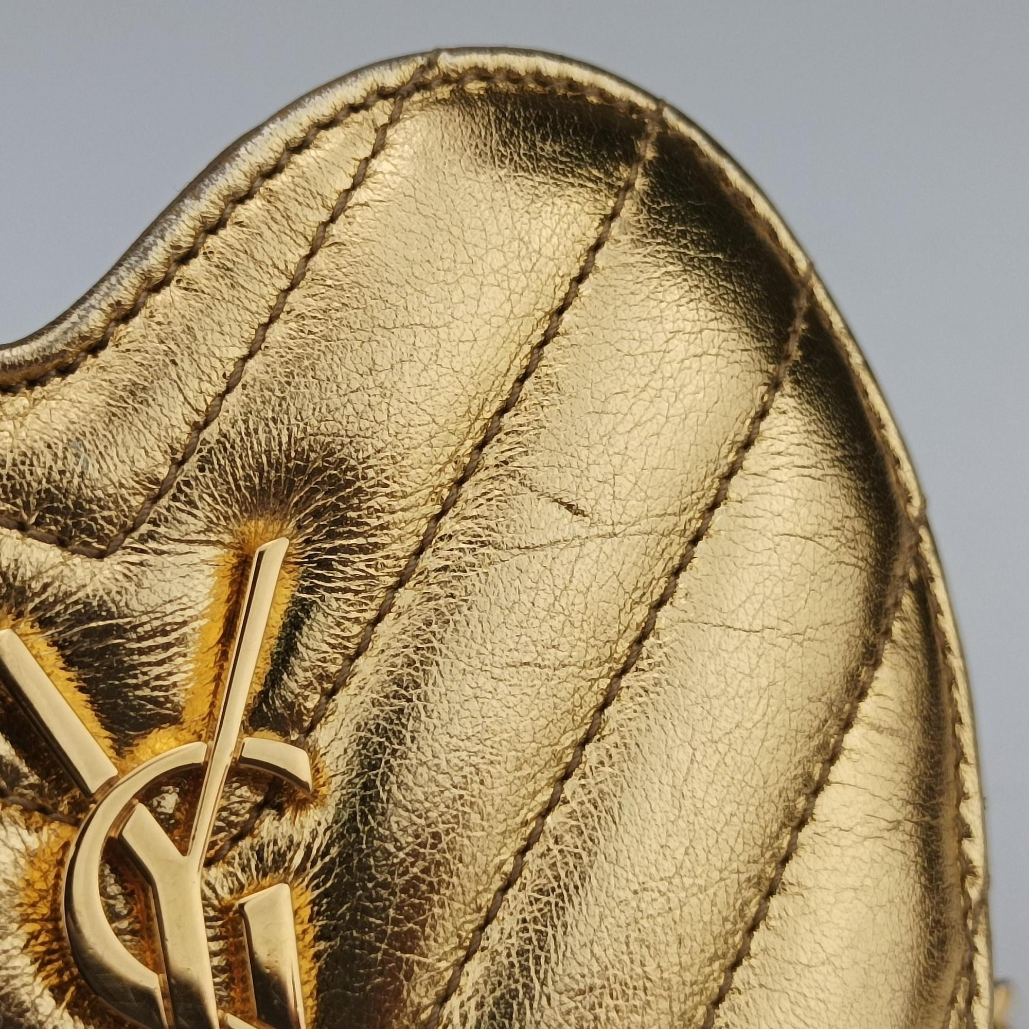 Vintage Yves Saint Laurent Love heart V stitch Golden Leather 448050 shoulderbag | stylenewstar