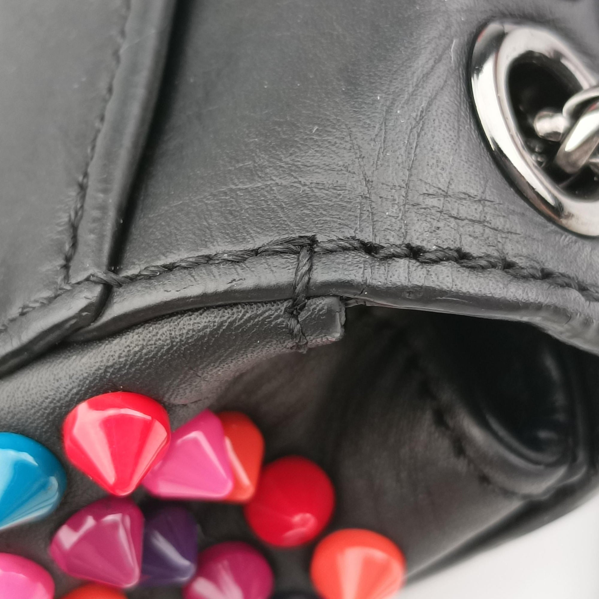 Pre-owned Christian Louboutin Sweet Charity Scarabe Spike Black Leather  shoulderbag | stylenewstar