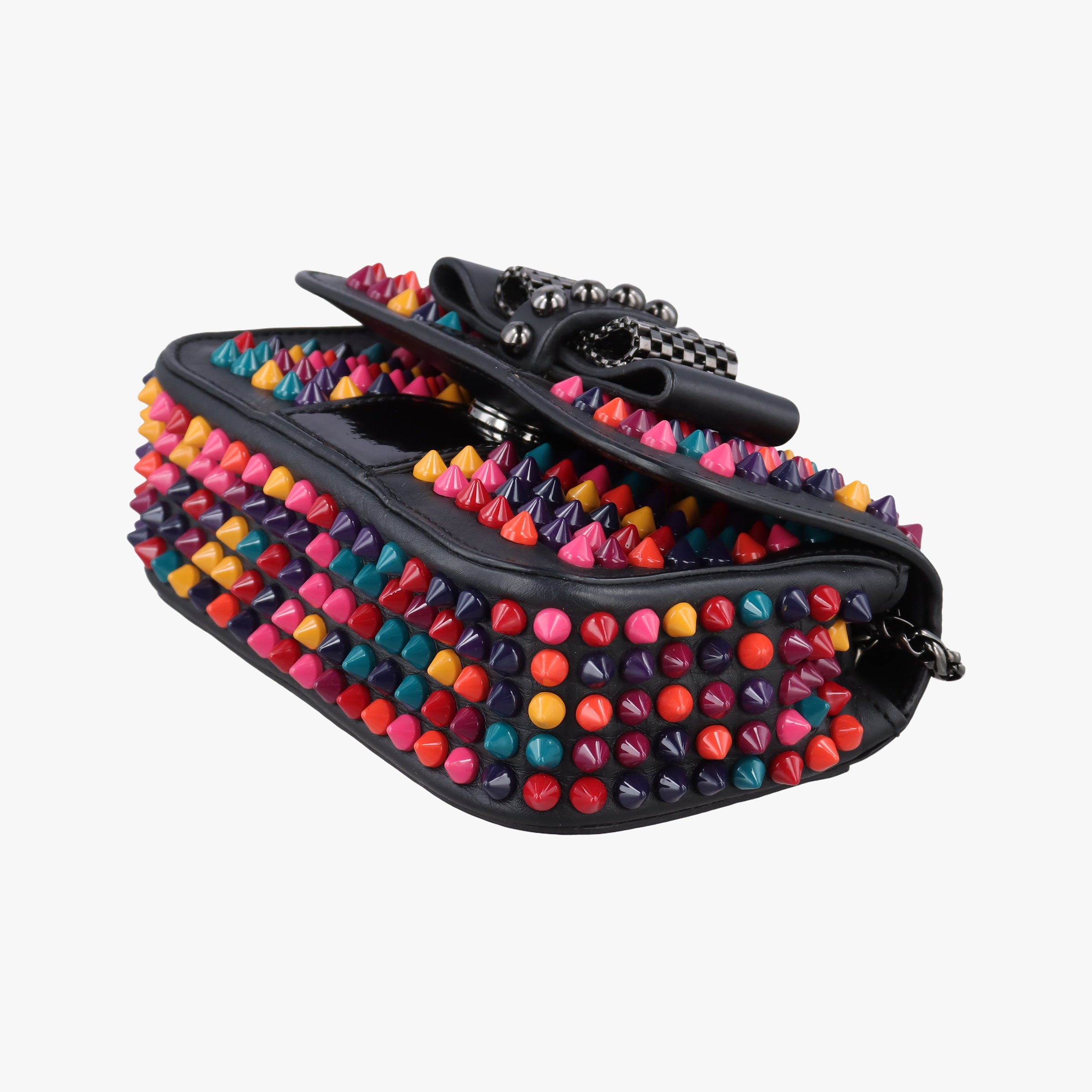 Pre-owned Christian Louboutin Sweet Charity Scarabe Spike Black Leather  shoulderbag | stylenewstar