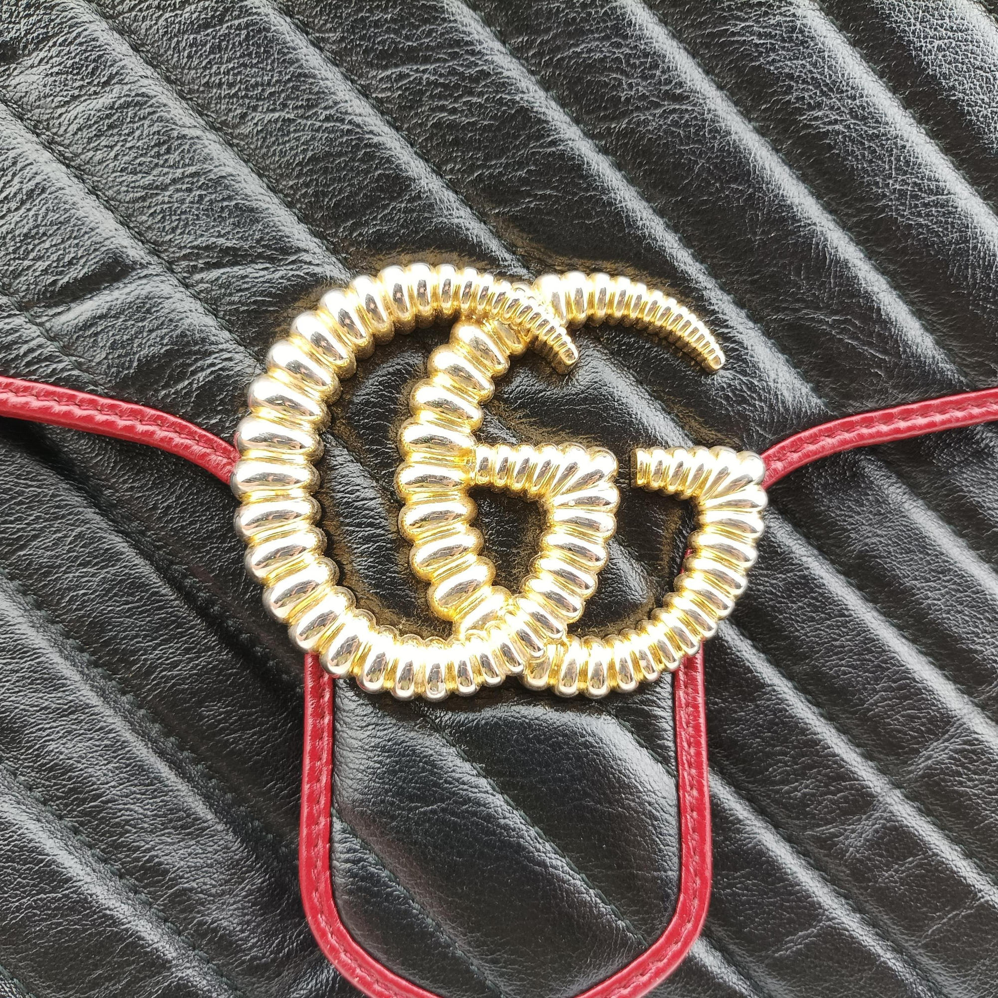 Vintage Gucci GG Marmont Black×red Leather 498109 shoulderbag | stylenewstar