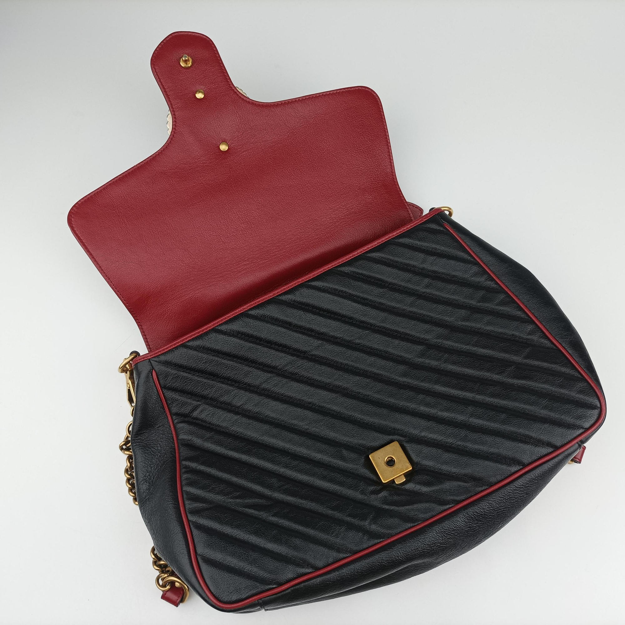 Vintage Gucci GG Marmont Black×red Leather 498109 shoulderbag | stylenewstar