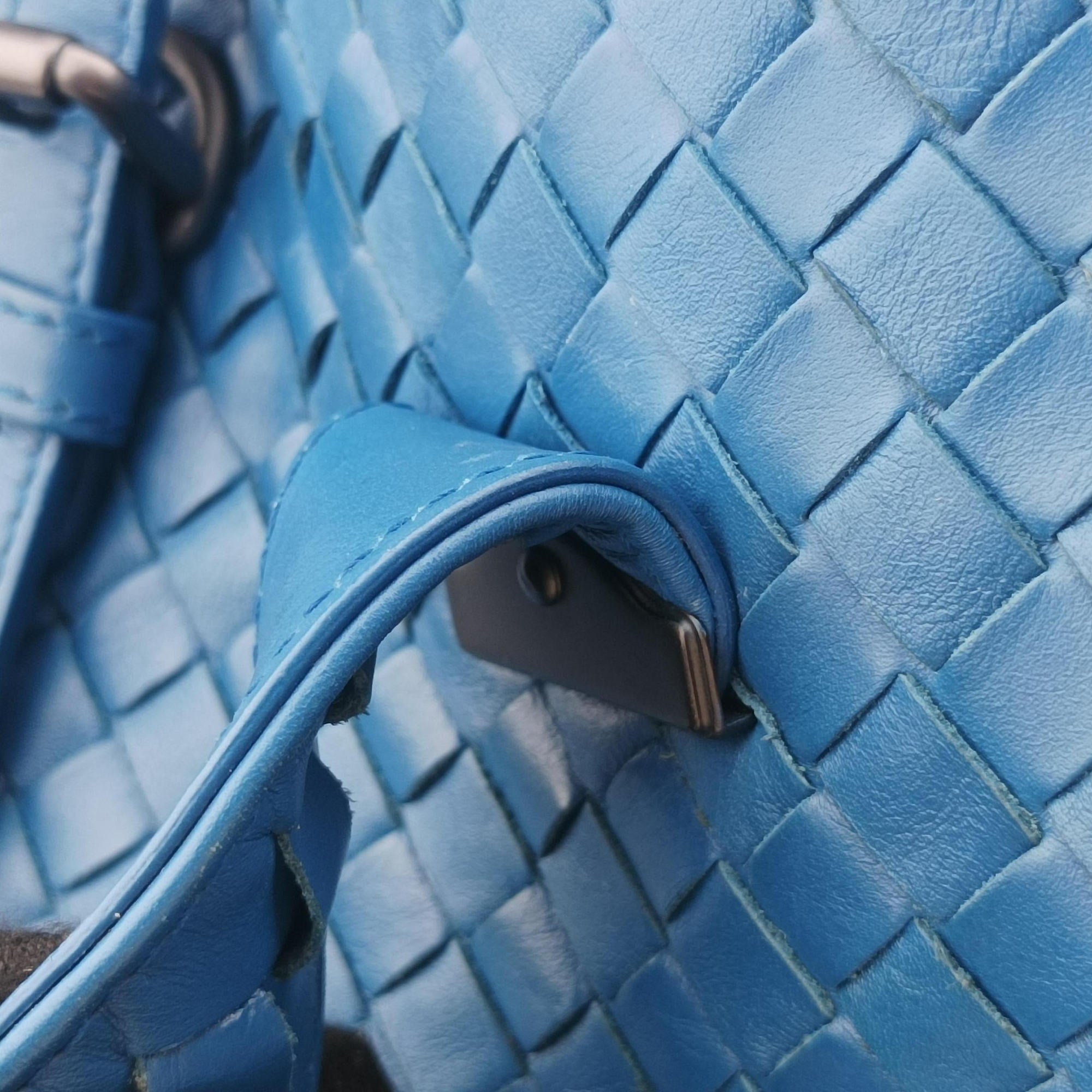 Pre-owned Bottega Veneta Roma Intrecciato Blue lambskin  shoulderbag | stylenewstar