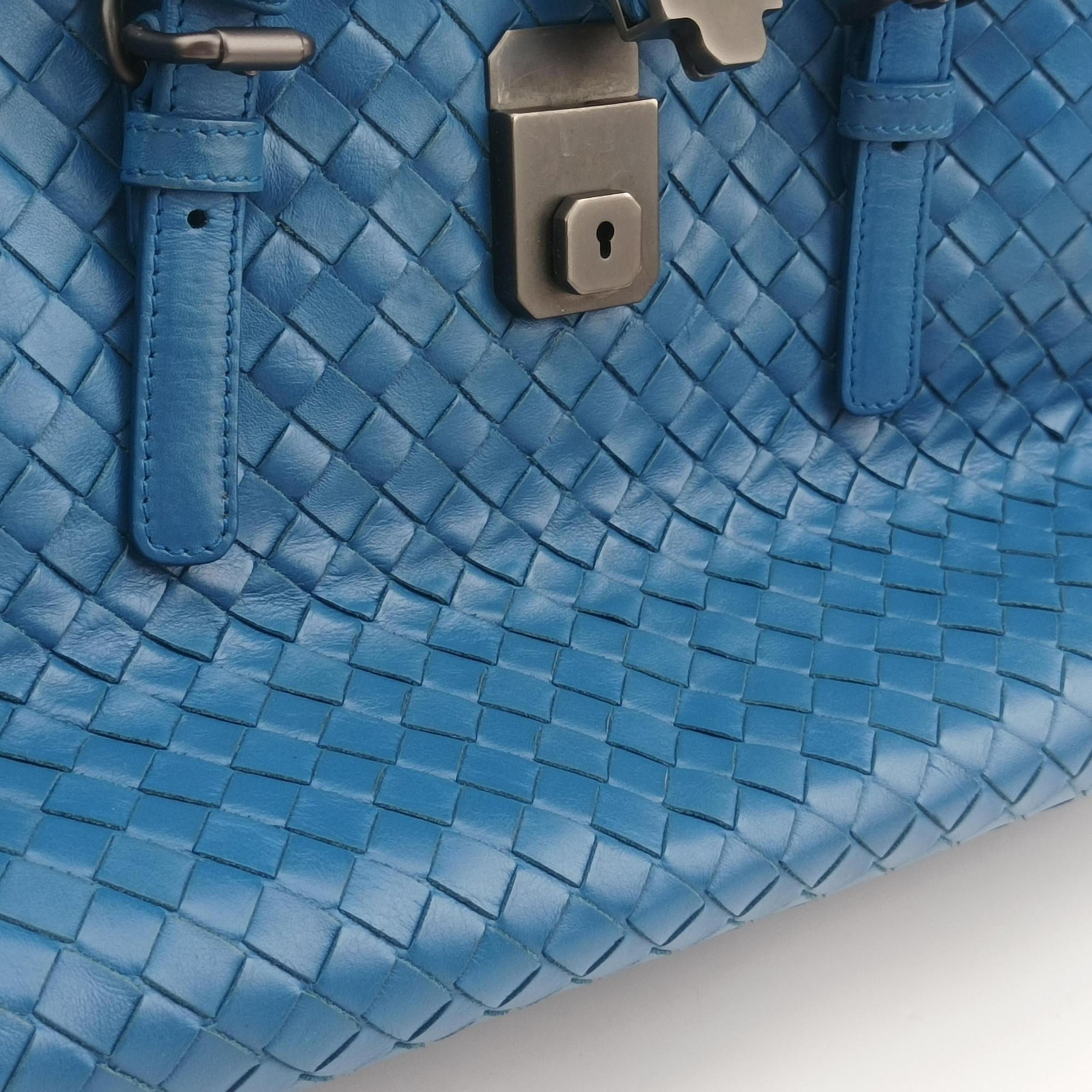 Pre-owned Bottega Veneta Roma Intrecciato Blue lambskin  shoulderbag | stylenewstar