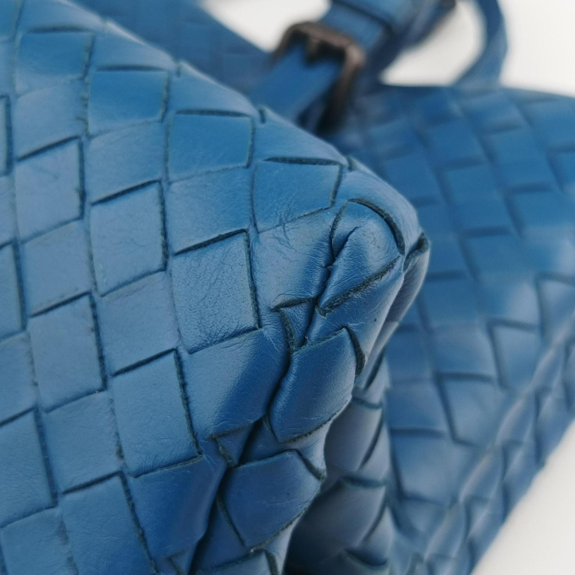 Pre-owned Bottega Veneta Roma Intrecciato Blue lambskin  shoulderbag | stylenewstar