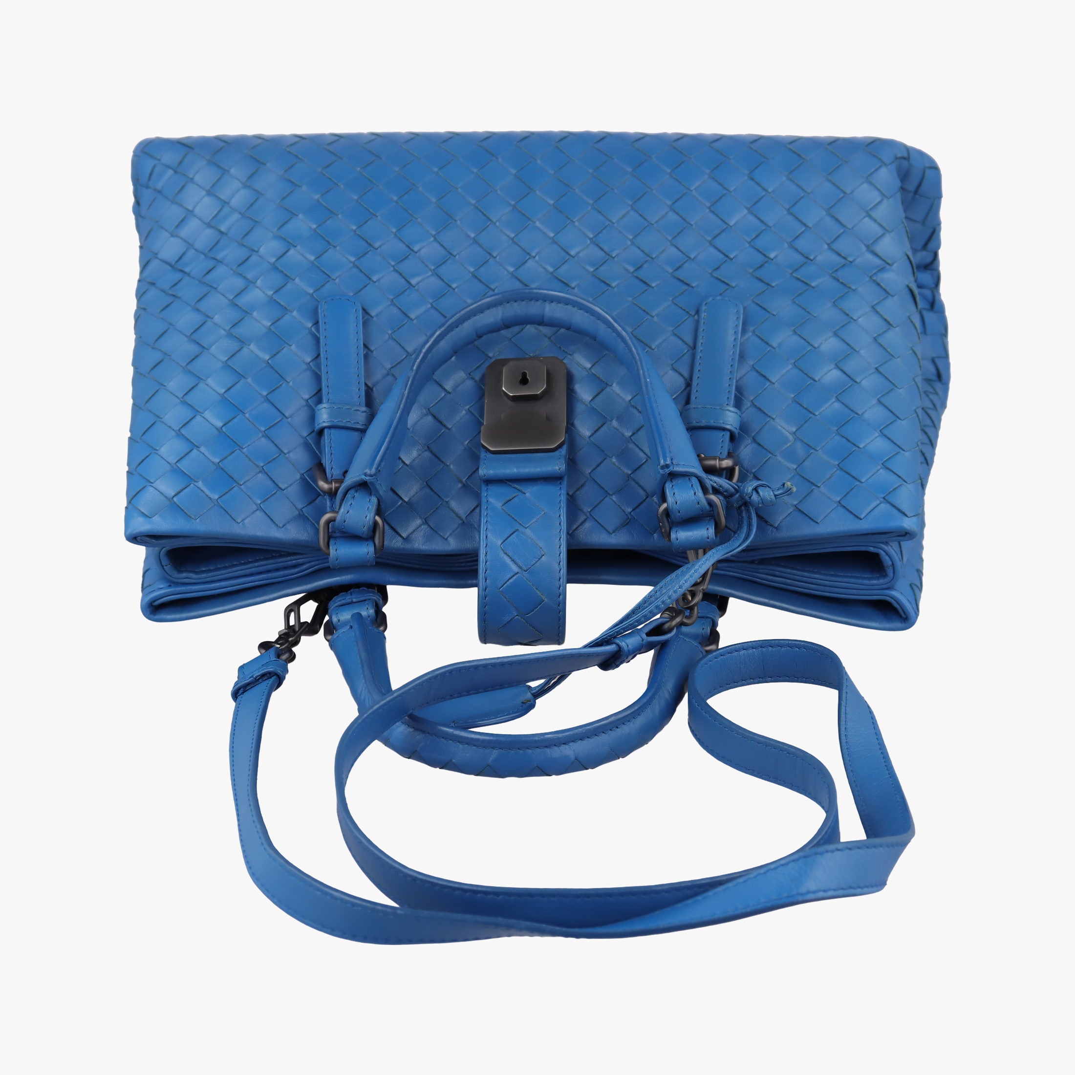 Pre-owned Bottega Veneta Roma Intrecciato Blue lambskin  shoulderbag | stylenewstar