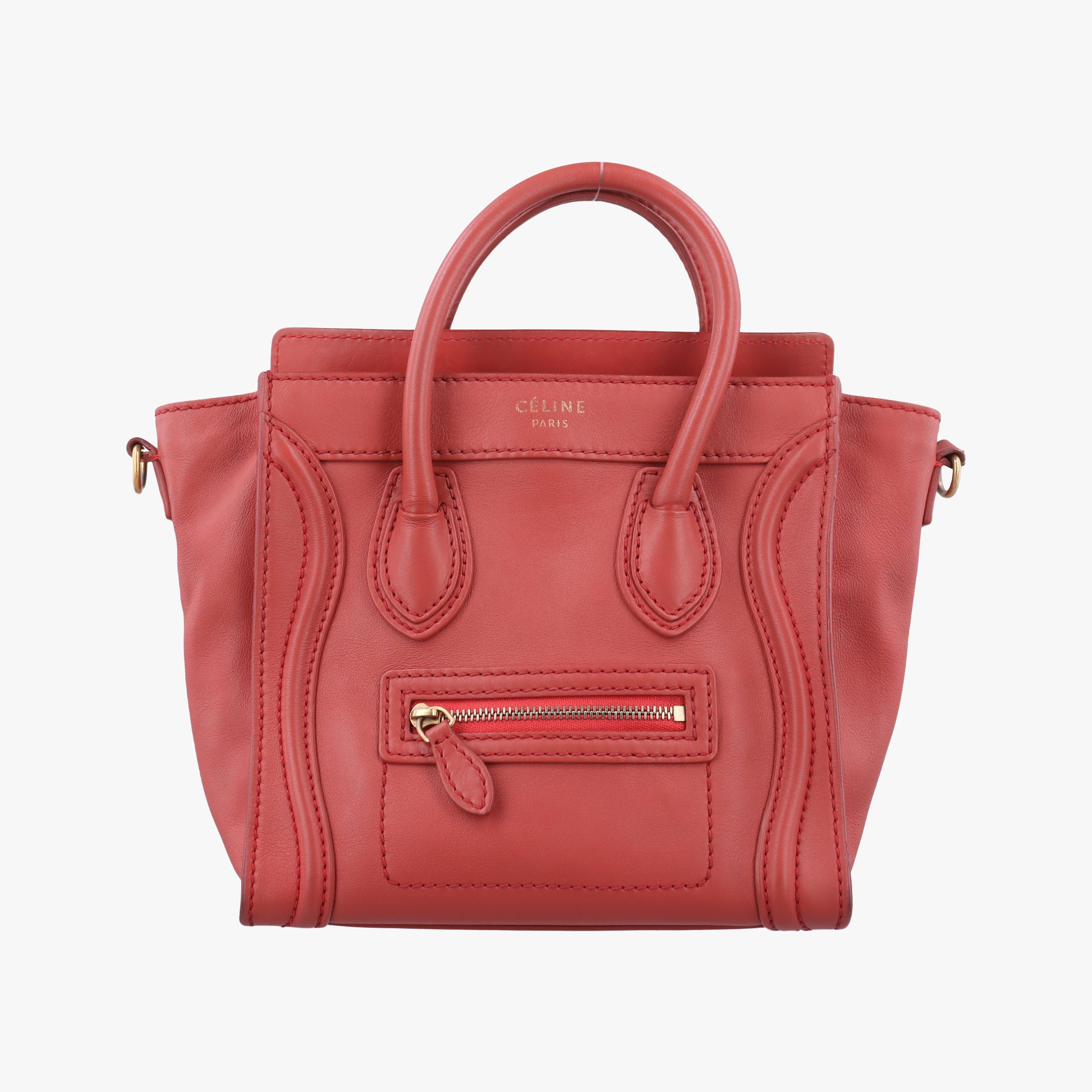 Pre-owned Celine Luggage Mini Shopper Red Leather  handbag | stylenewstar