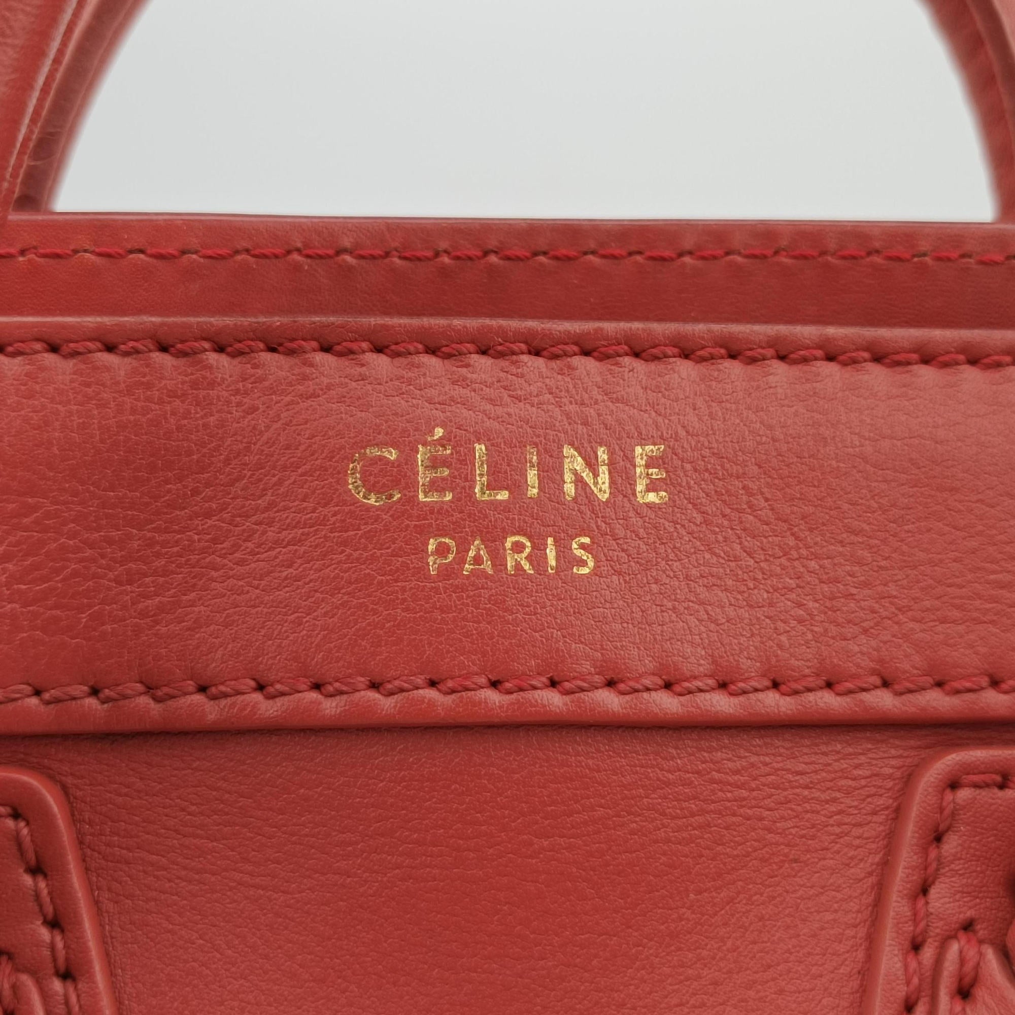 Pre-owned Celine Luggage Mini Shopper Red Leather  handbag | stylenewstar