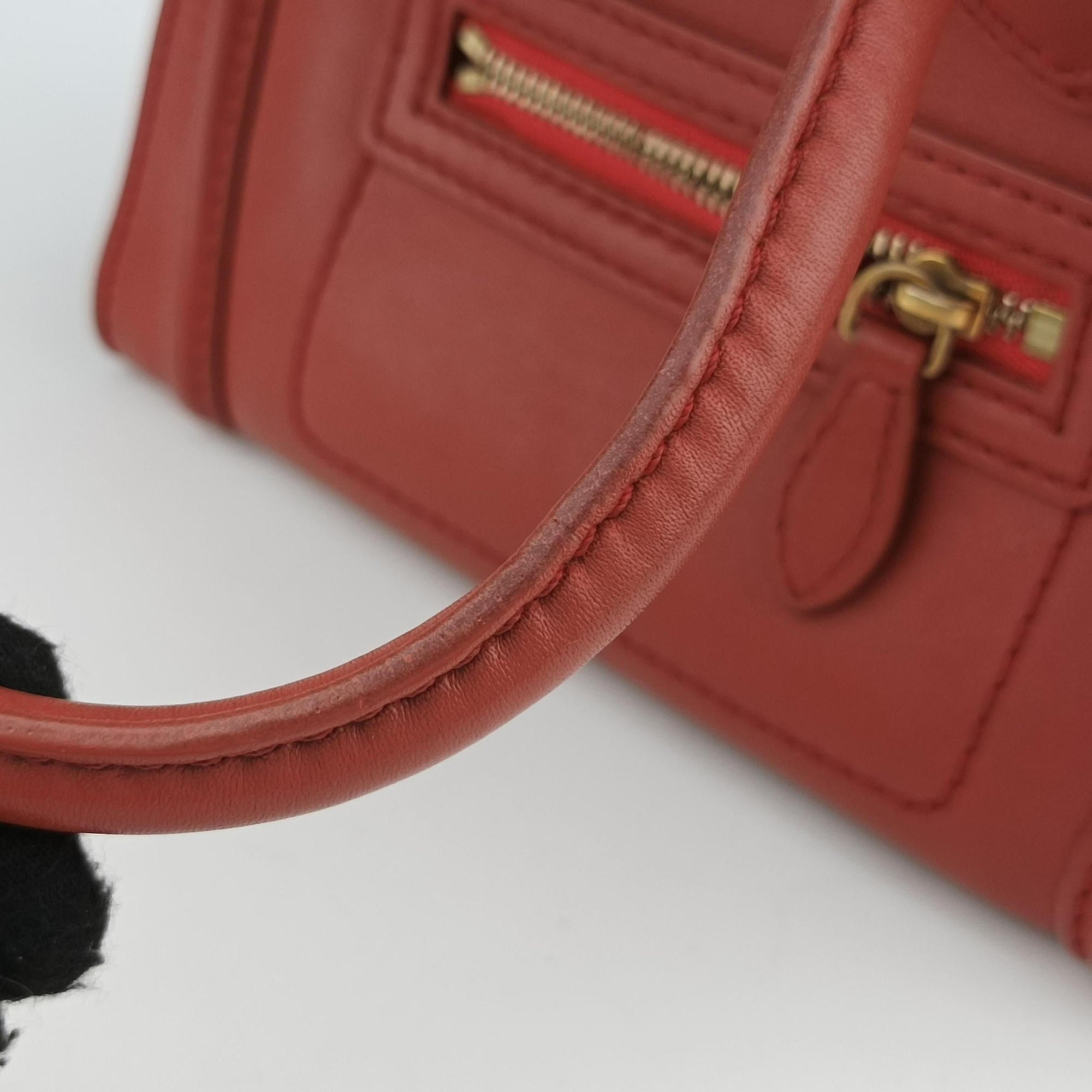 Pre-owned Celine Luggage Mini Shopper Red Leather  handbag | stylenewstar