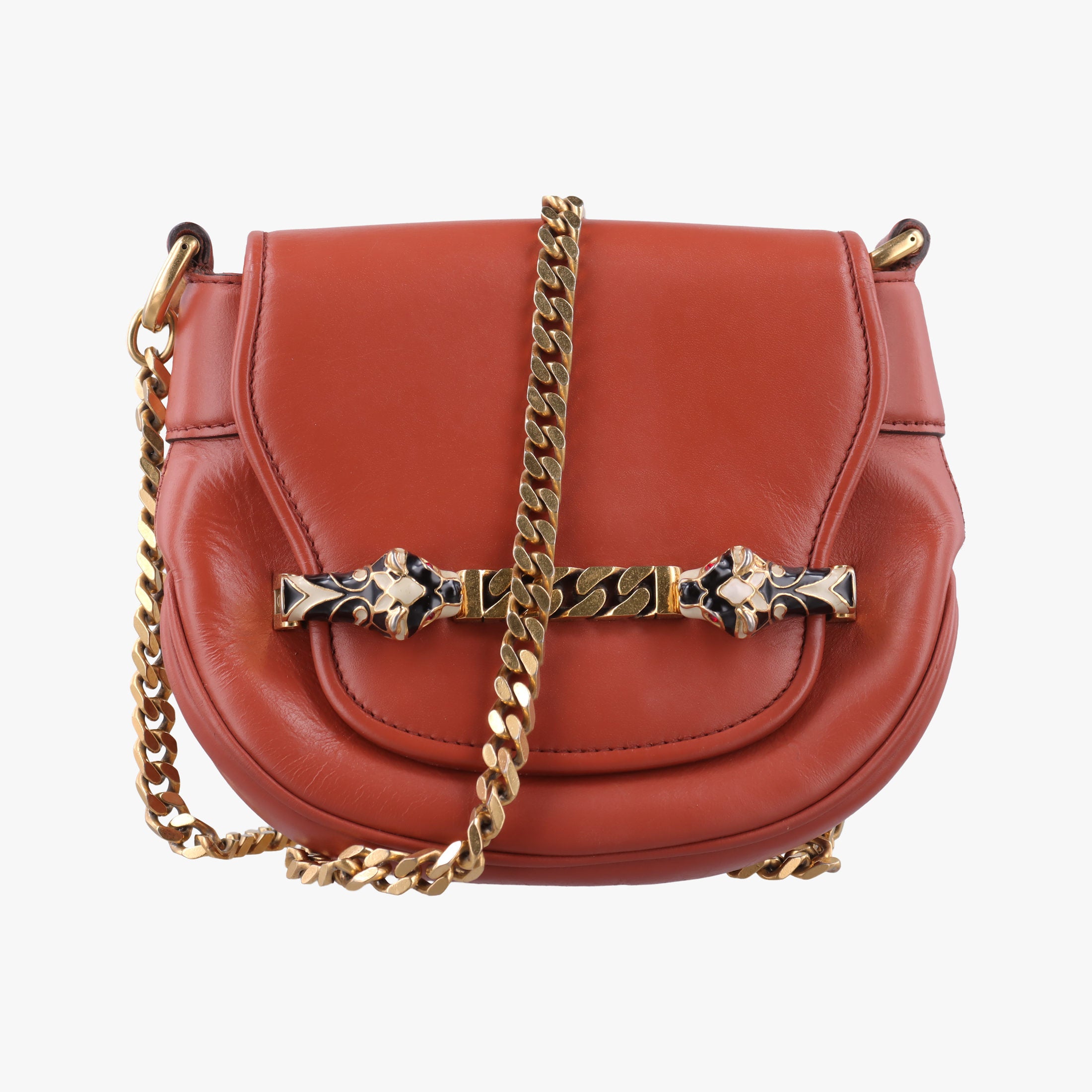 Vintage Gucci Nubuck Tigrette Chain Brown leather 290684 shoulderbag | stylenewstar