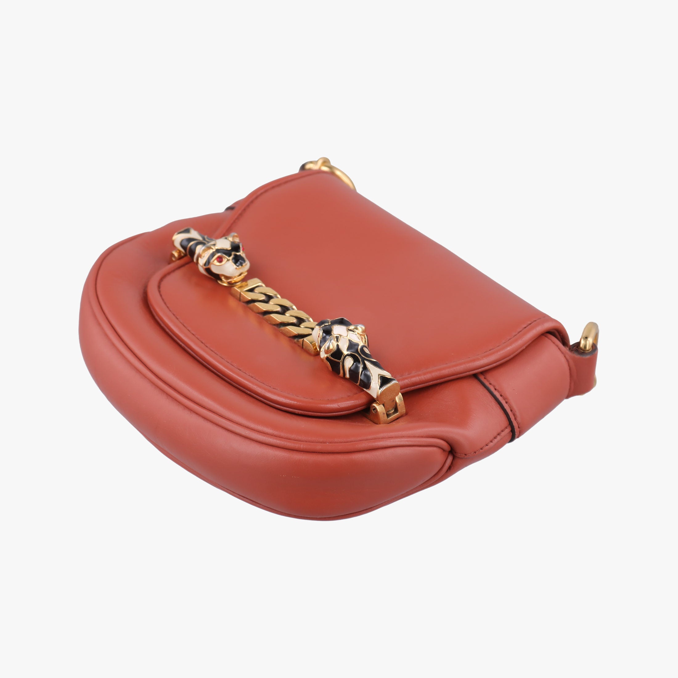 Vintage Gucci Nubuck Tigrette Chain Brown leather 290684 shoulderbag | stylenewstar