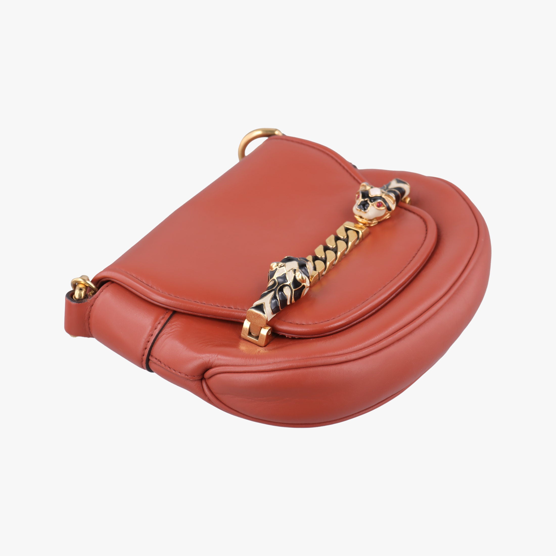 Vintage Gucci Nubuck Tigrette Chain Brown leather 290684 shoulderbag | stylenewstar