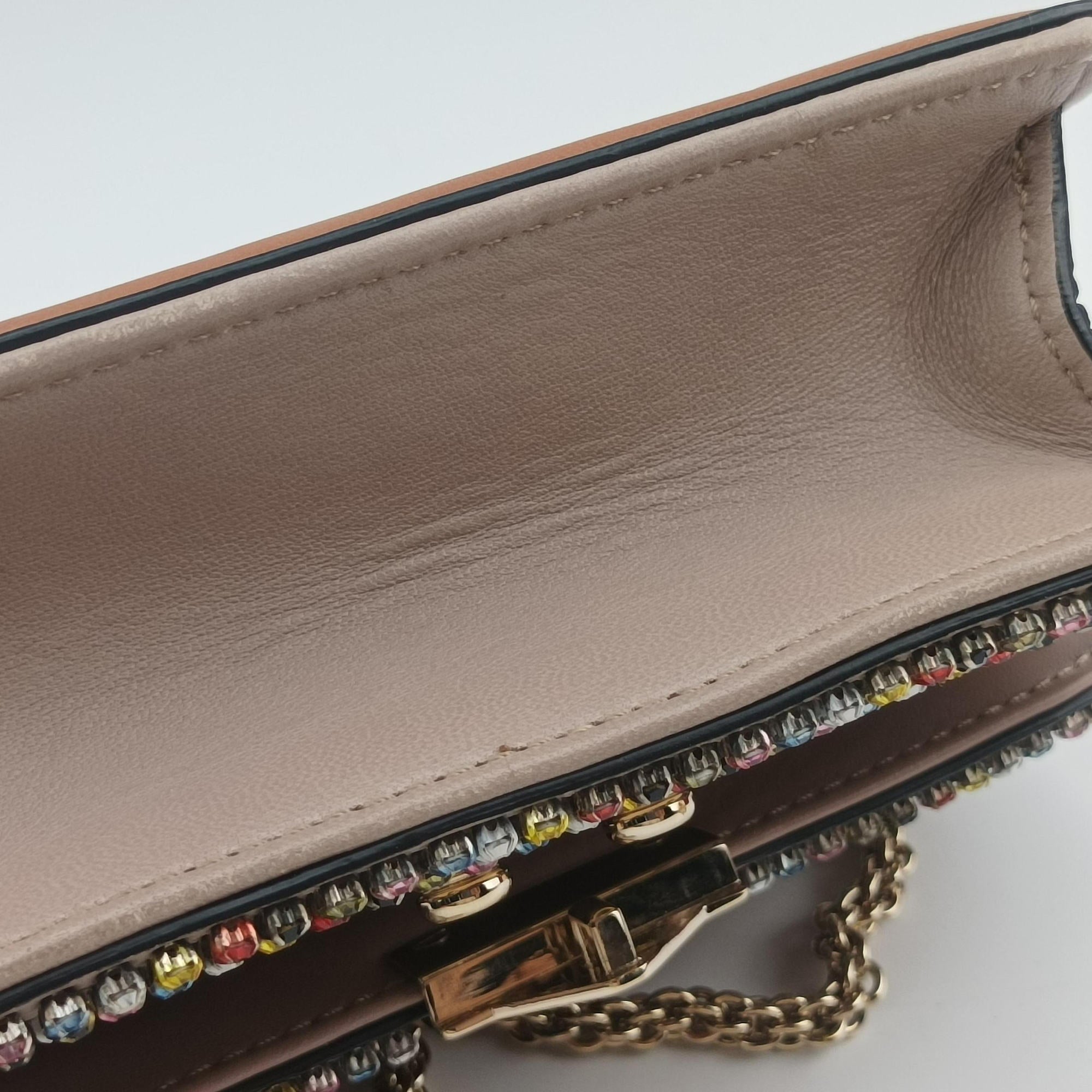 Pre-owned Valentino Glam Lock Multicolor Leather ×Crystal Embellishments  shoulderbag | stylenewstar