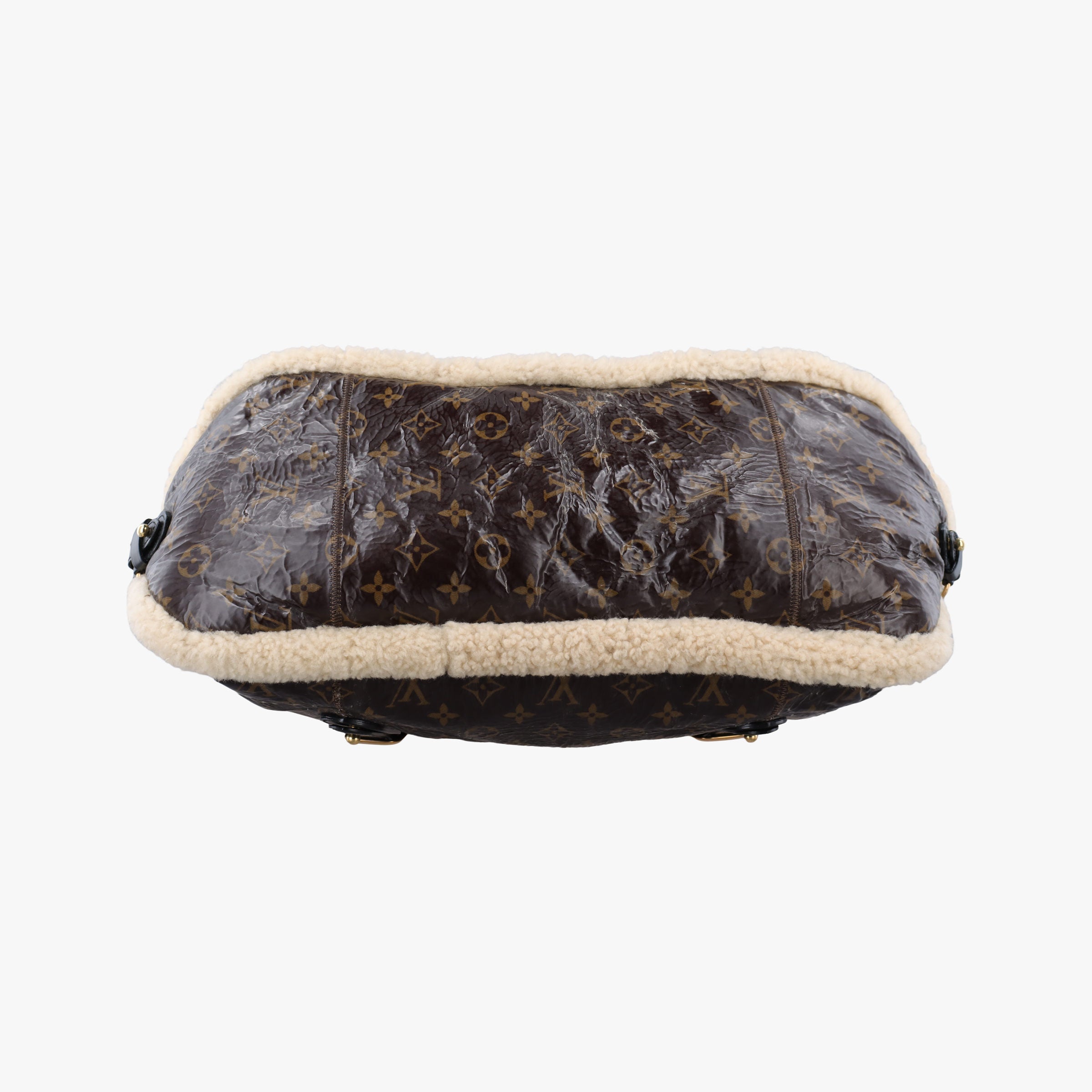 Pre-owned Louis Vuitton Monogram Shearling Thunder Tote Brown Monogram × Cream Coated Monogram Canvas x Shearling x Patent M95573 handbag | stylenewstar