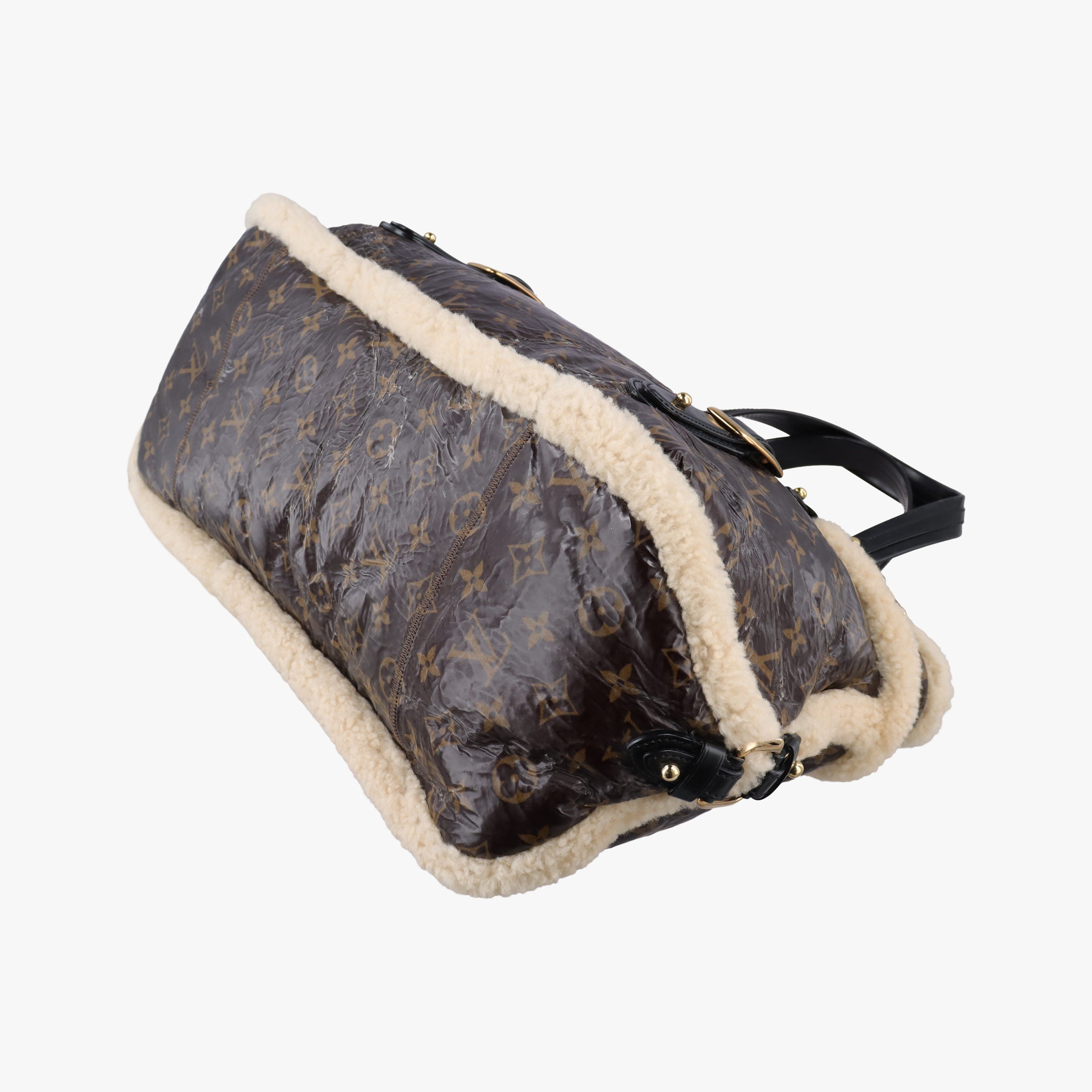 Pre-owned Louis Vuitton Monogram Shearling Thunder Tote Brown Monogram × Cream Coated Monogram Canvas x Shearling x Patent M95573 handbag | stylenewstar