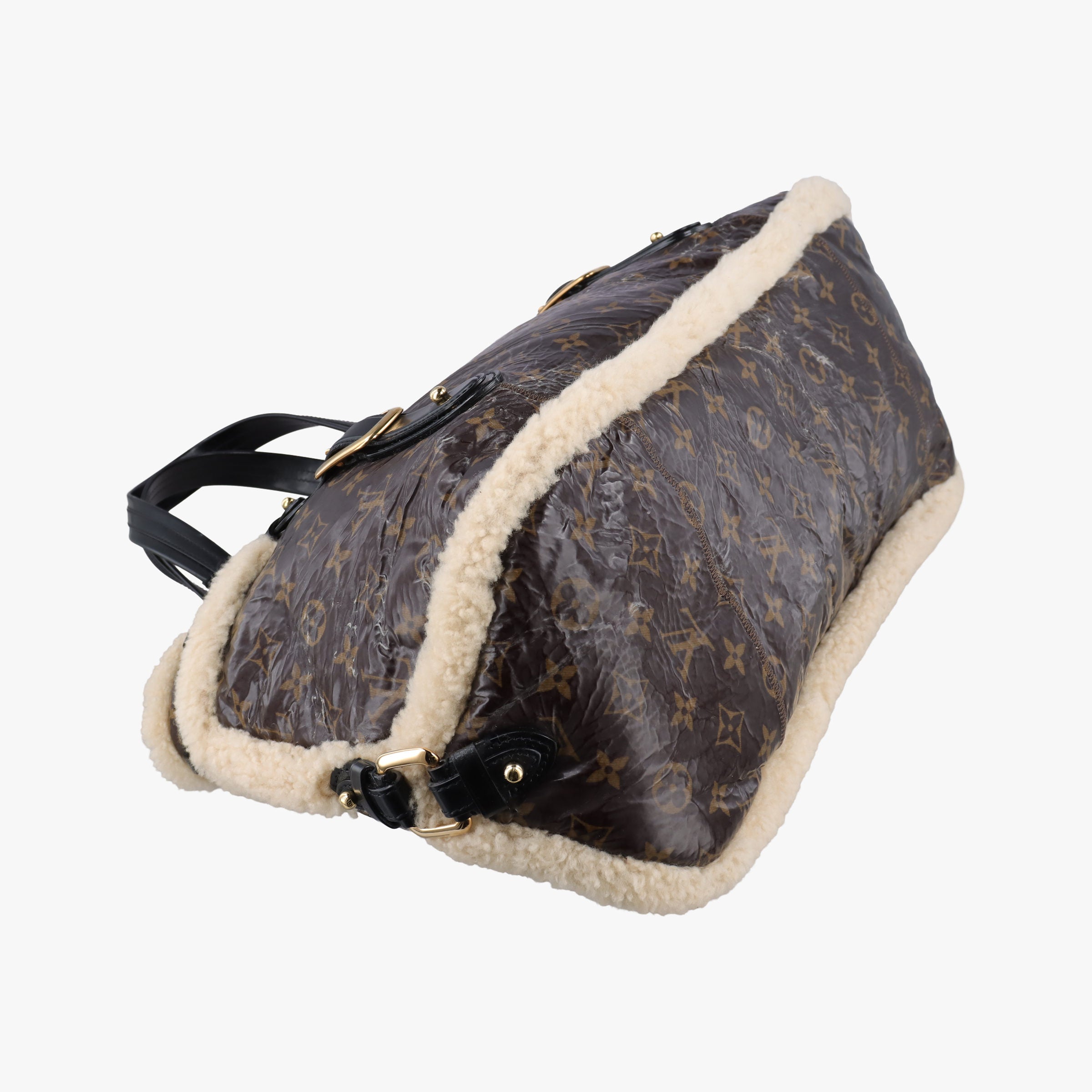 Pre-owned Louis Vuitton Monogram Shearling Thunder Tote Brown Monogram × Cream Coated Monogram Canvas x Shearling x Patent M95573 handbag | stylenewstar