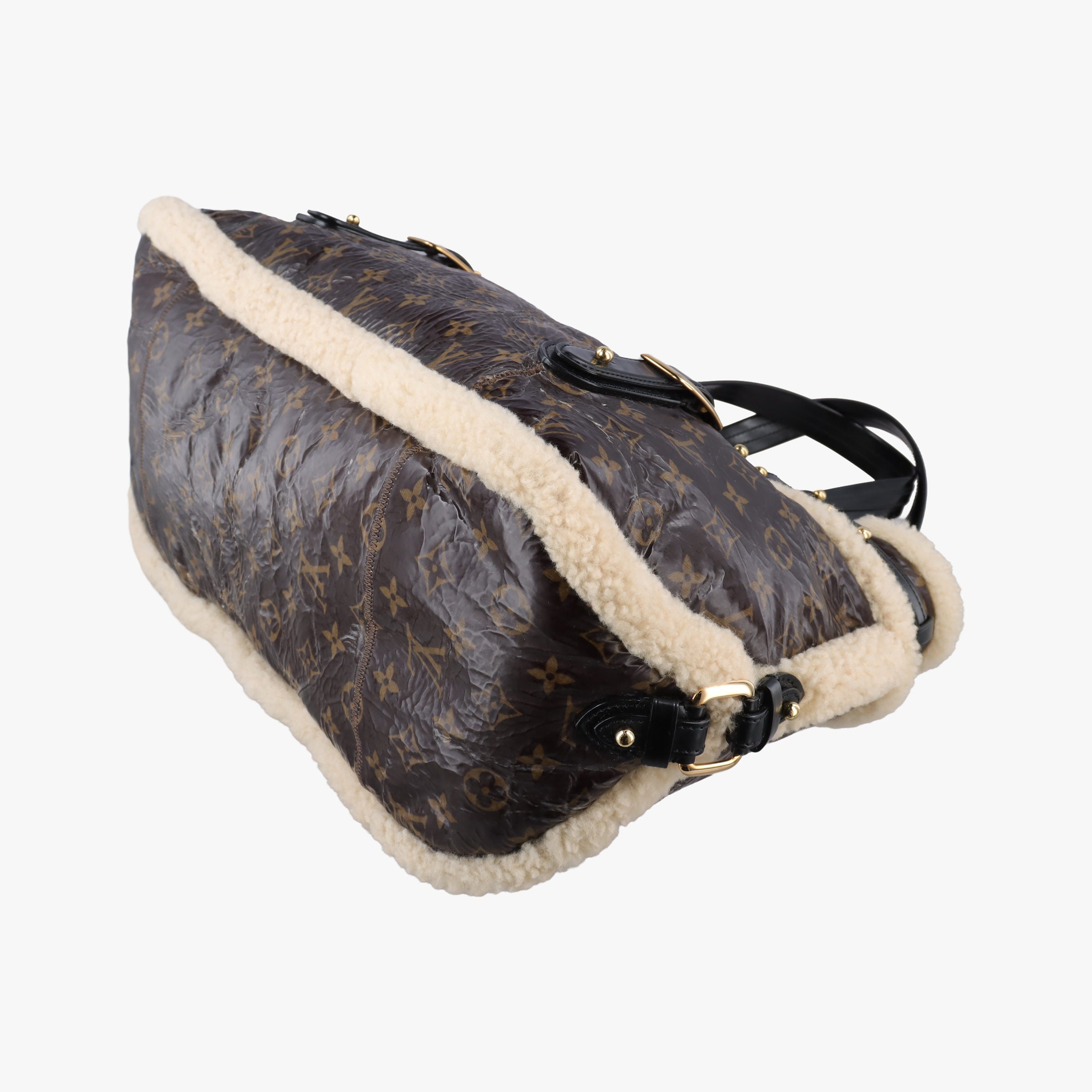 Pre-owned Louis Vuitton Monogram Shearling Thunder Tote Brown Monogram × Cream Coated Monogram Canvas x Shearling x Patent M95573 handbag | stylenewstar