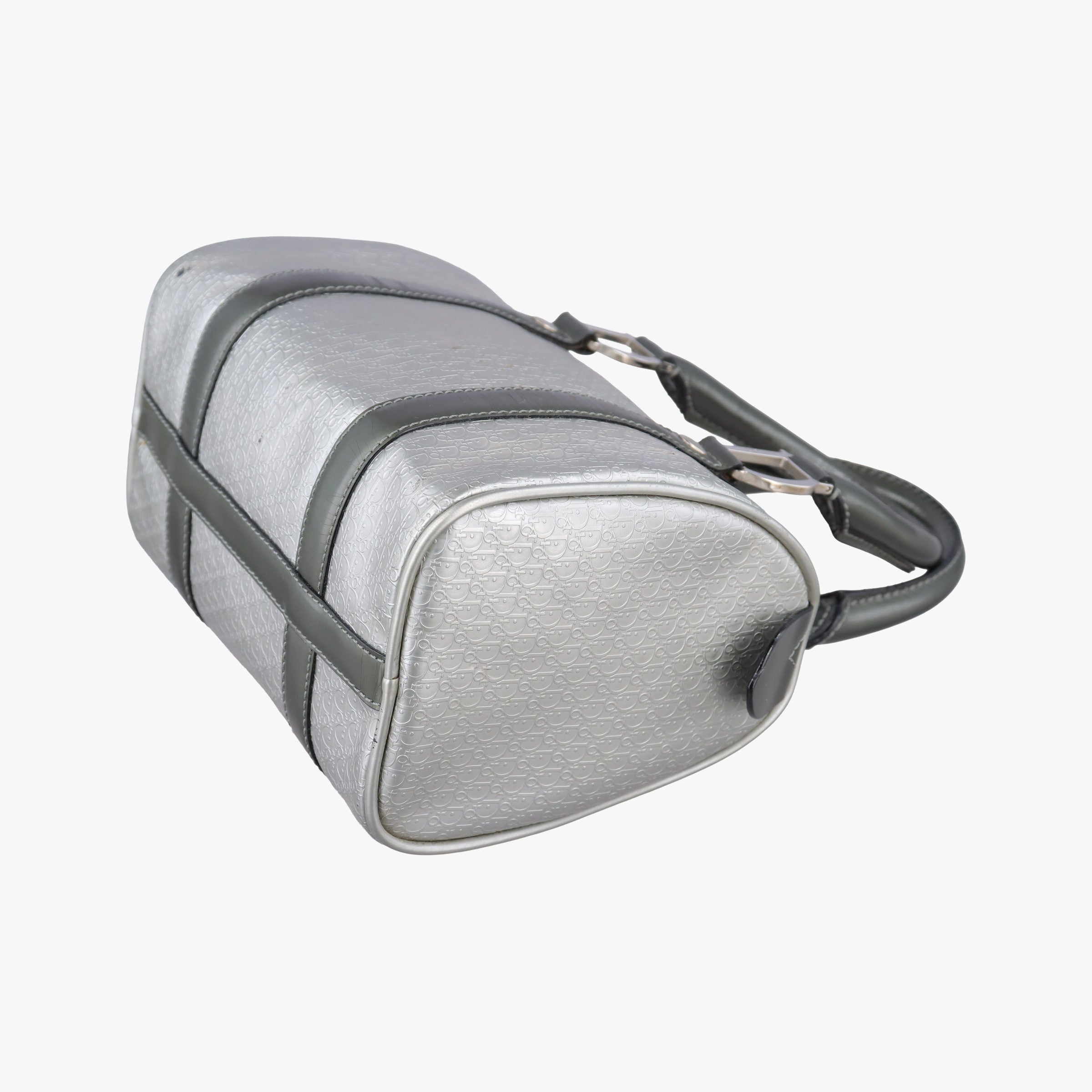 Pre-owned Christian Dior Zucchino Glitter Logo Silver × Gray Leather  handbag | stylenewstar