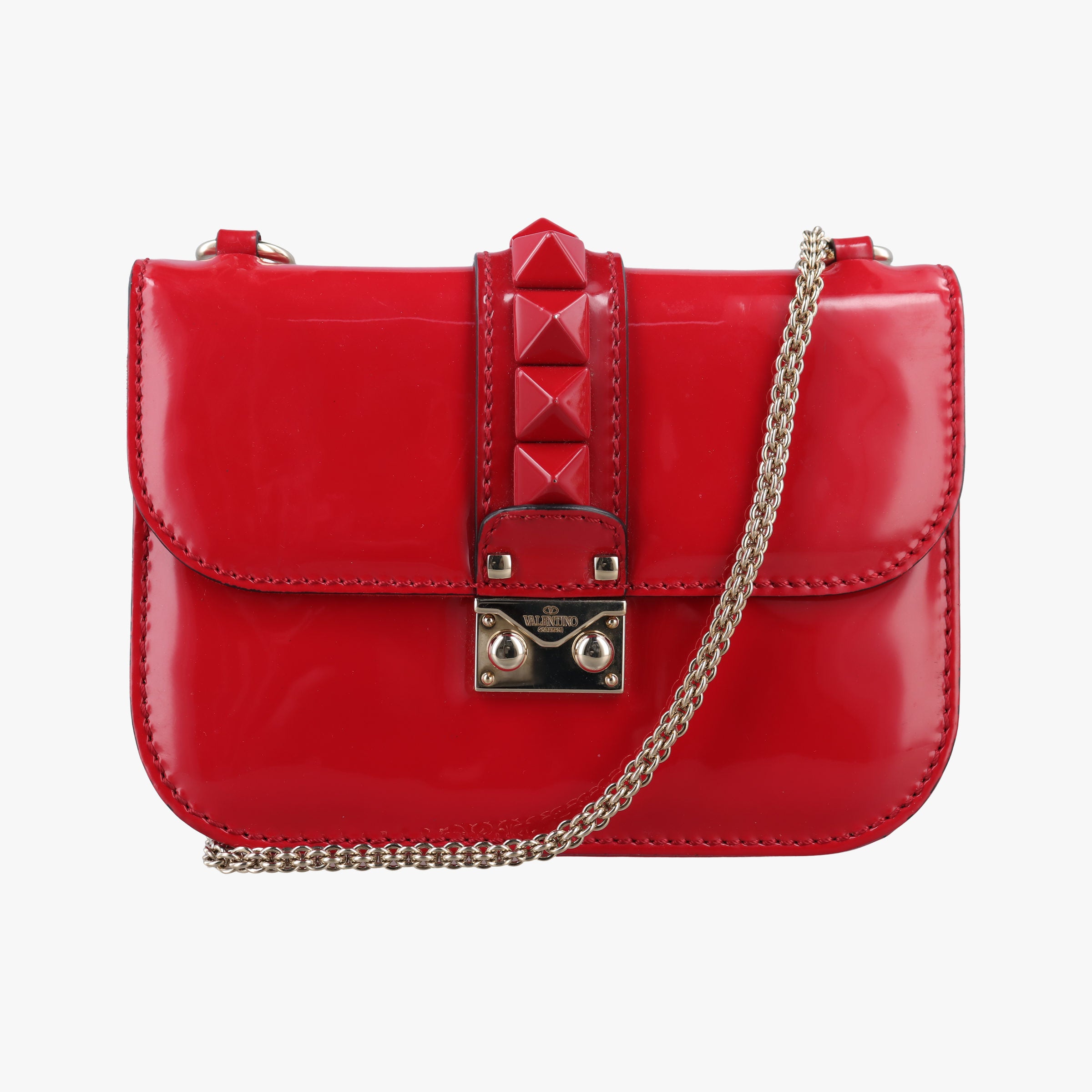 Vintage Valentino Rockstud Glam Lock Red Patent Leather  shoulderbag | stylenewstar