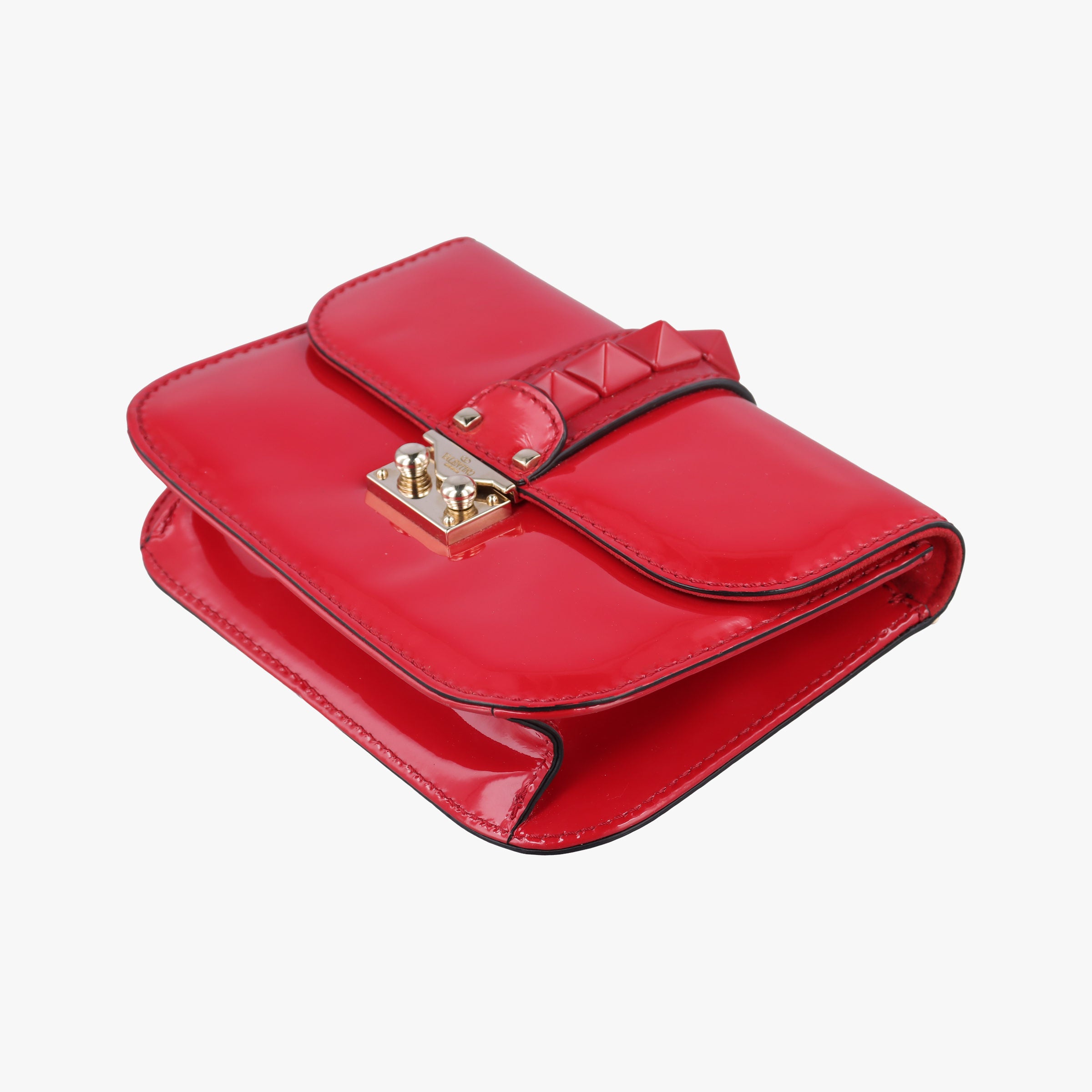 Vintage Valentino Rockstud Glam Lock Red Patent Leather  shoulderbag | stylenewstar