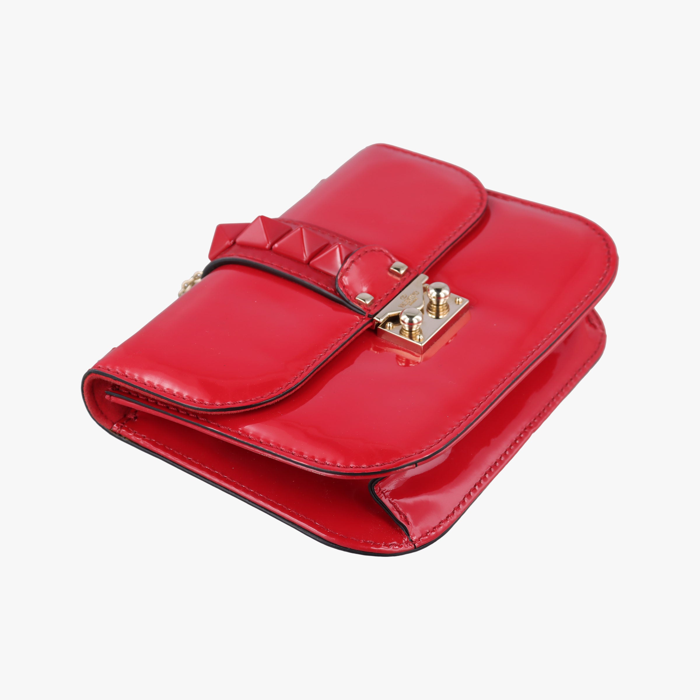 Vintage Valentino Rockstud Glam Lock Red Patent Leather  shoulderbag | stylenewstar