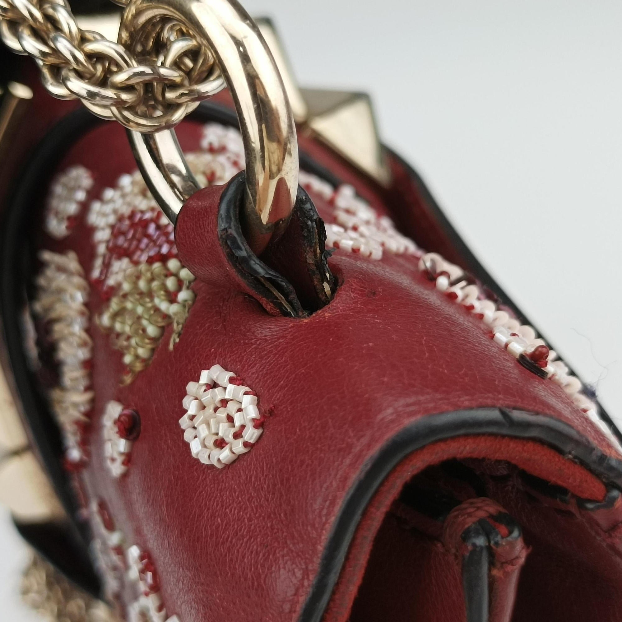 Pre-owned Valentino Rockstud Glam Lock Red Leather  shoulderbag | stylenewstar