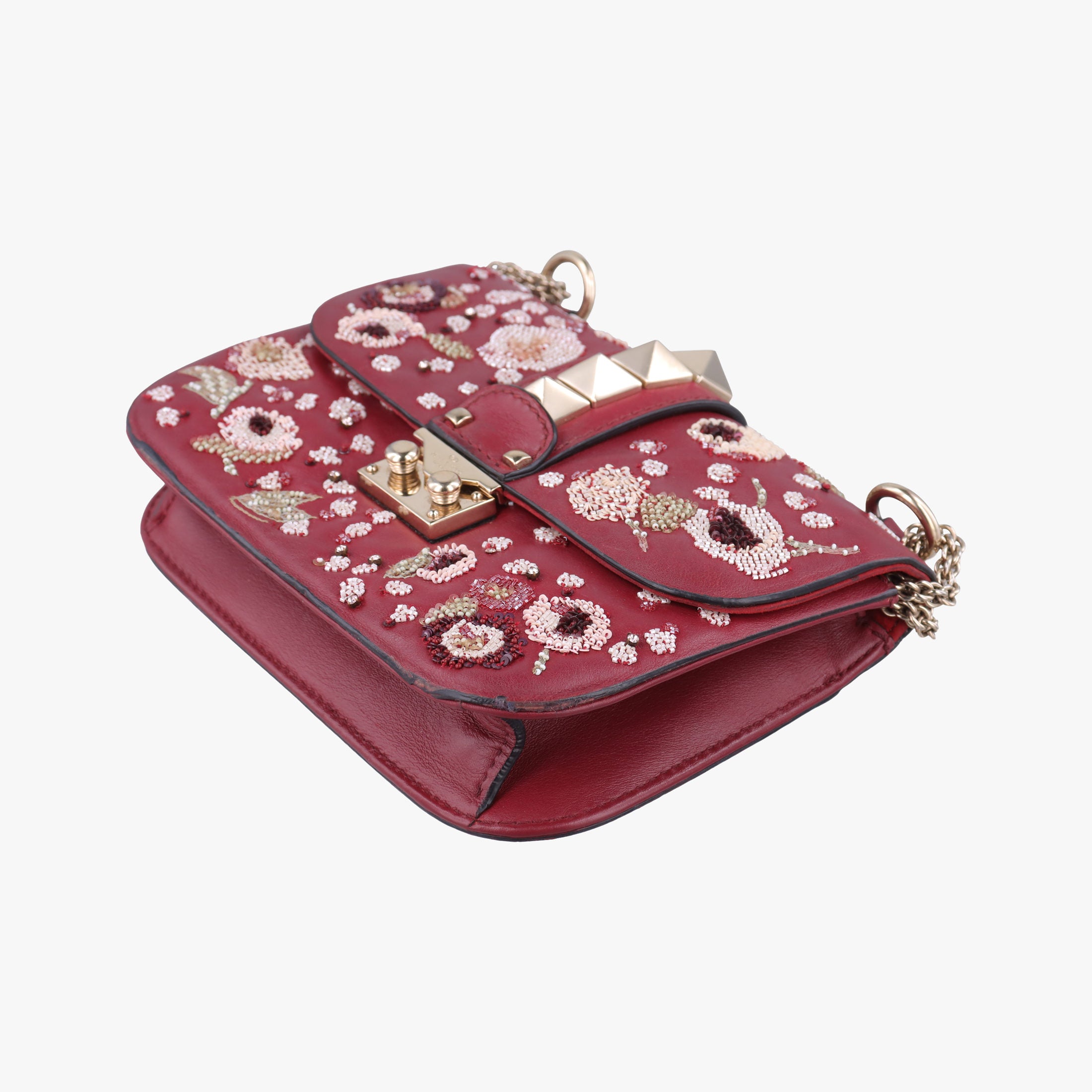 Pre-owned Valentino Rockstud Glam Lock Red Leather  shoulderbag | stylenewstar