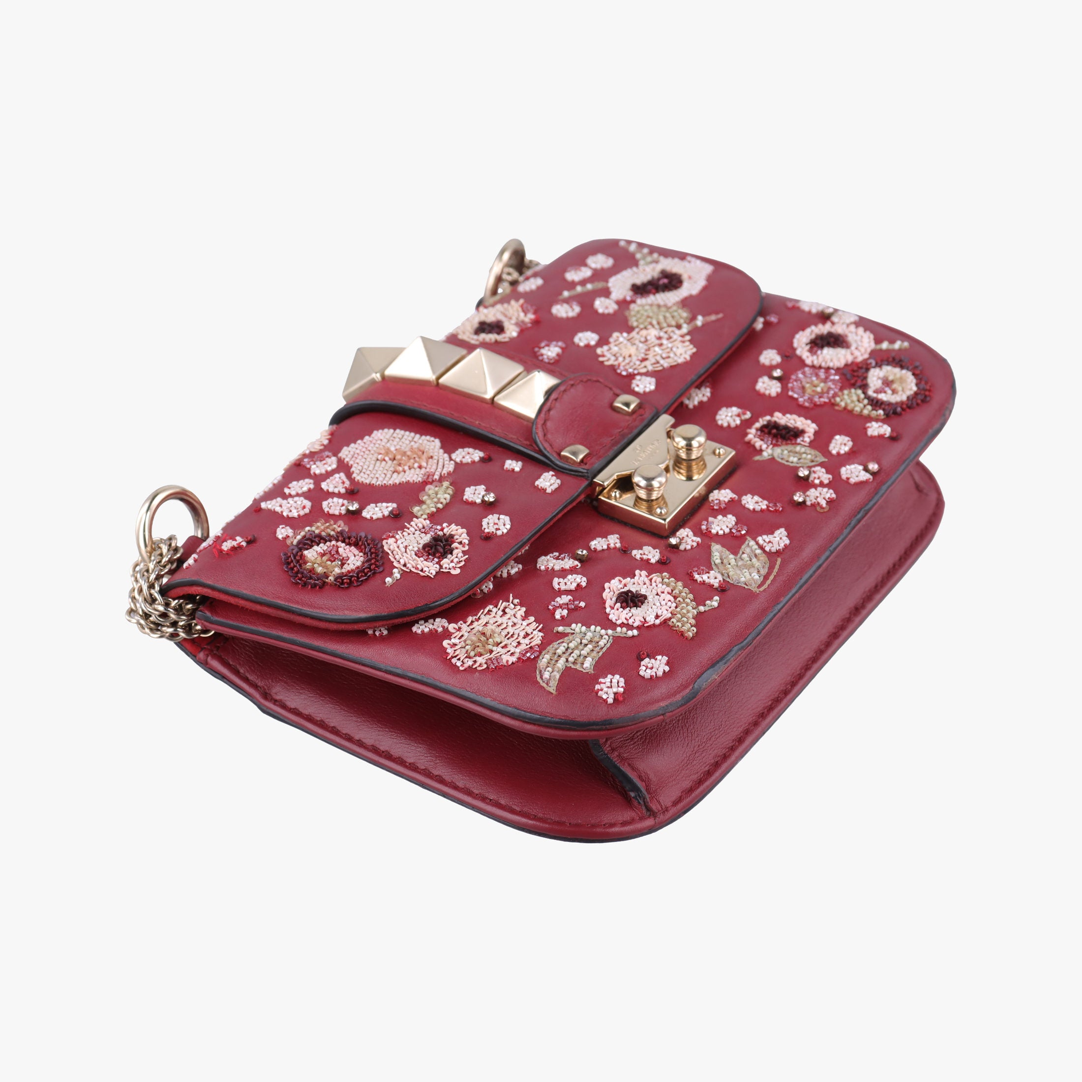 Pre-owned Valentino Rockstud Glam Lock Red Leather  shoulderbag | stylenewstar