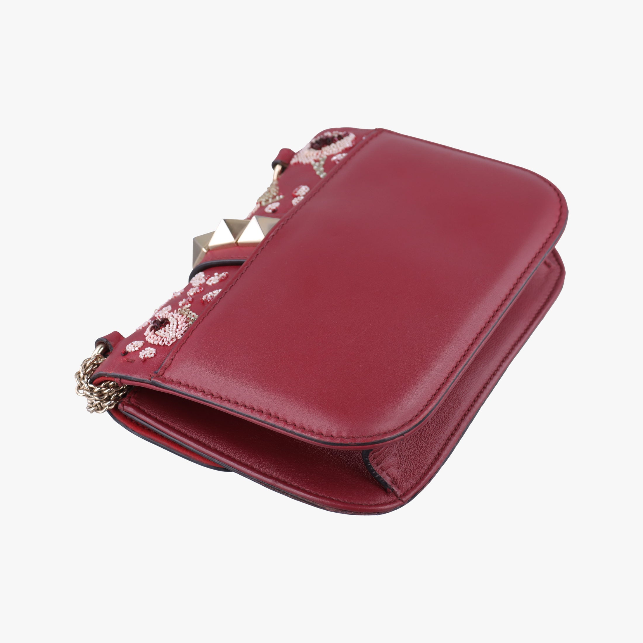 Pre-owned Valentino Rockstud Glam Lock Red Leather  shoulderbag | stylenewstar