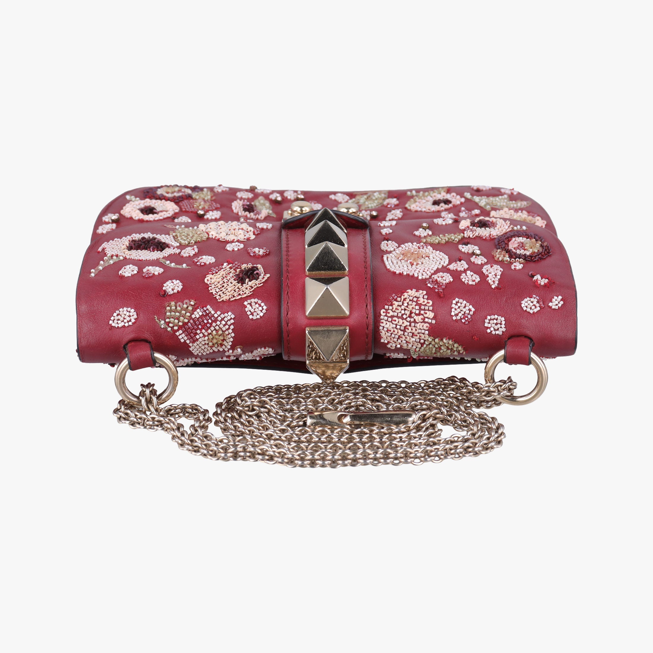 Pre-owned Valentino Rockstud Glam Lock Red Leather  shoulderbag | stylenewstar