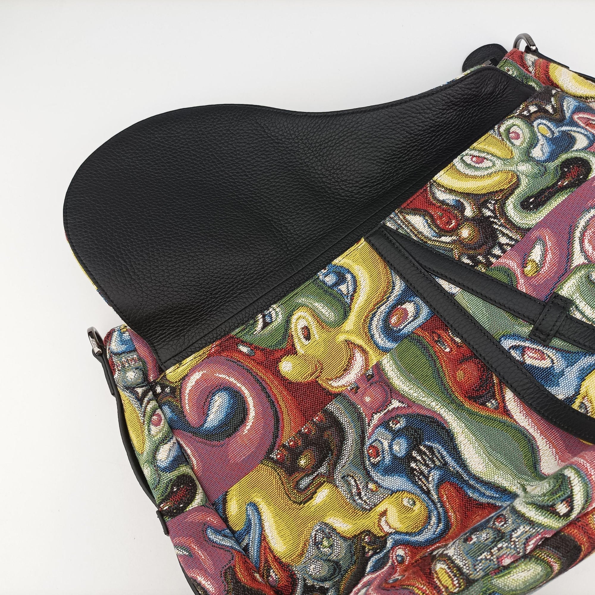 Pre-owned Christian Dior DIOR AND KENNY SCHARF Saddle Soft Multicolour Jacquard Canvas × Grained Calfskin  shoulderbag | stylenewstar