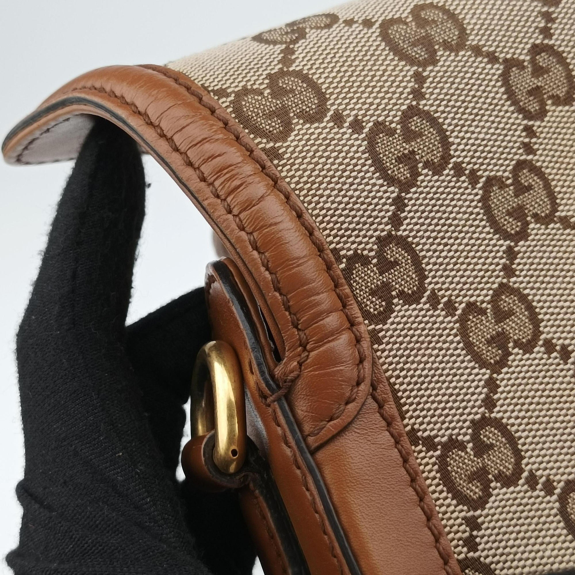 Pre-owned Gucci Lady Web Brown canvas×leather 384821 shoulderbag | stylenewstar