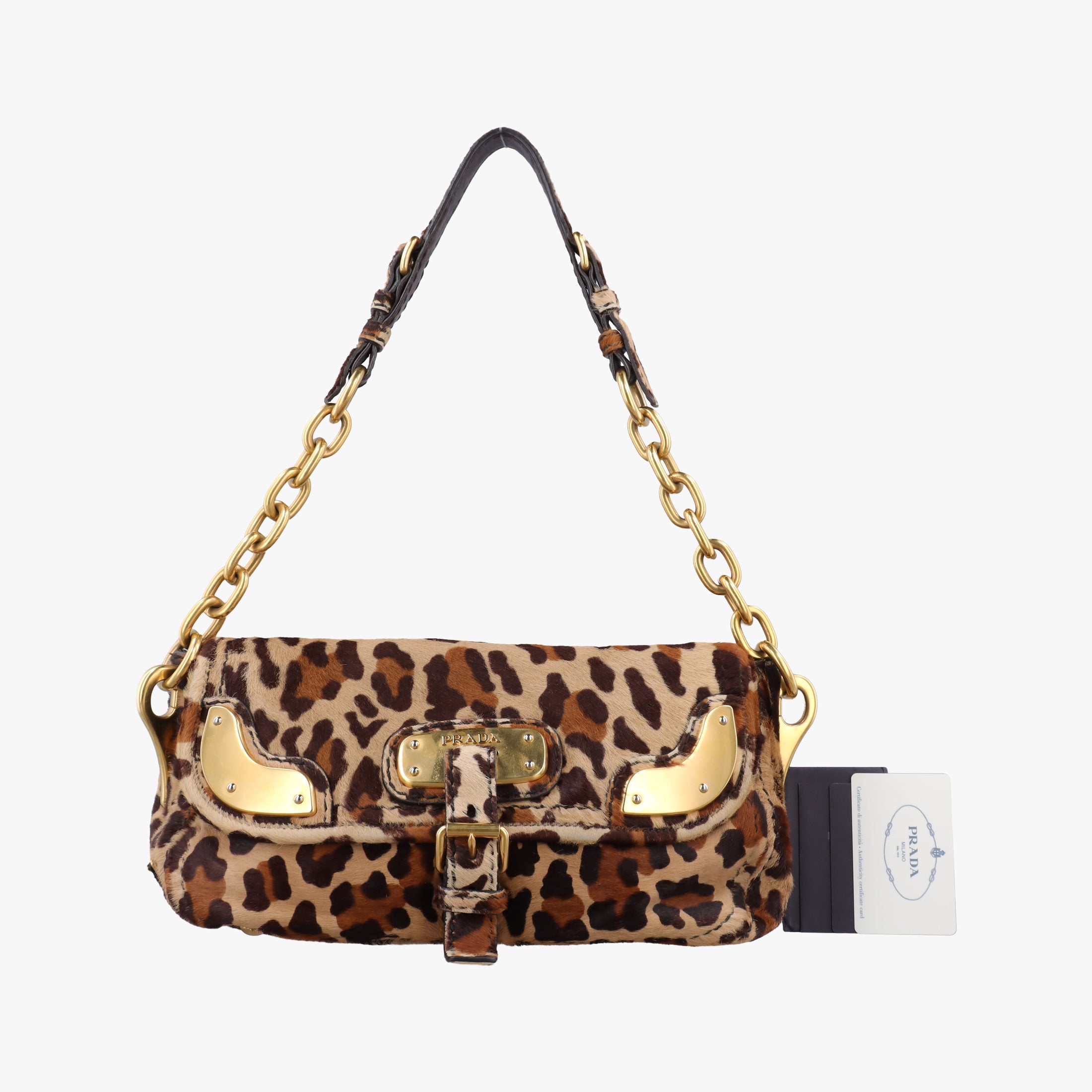 Vintage Prada Leopard Print Brown×Multicolour ponyhair  shoulderbag | stylenewstar