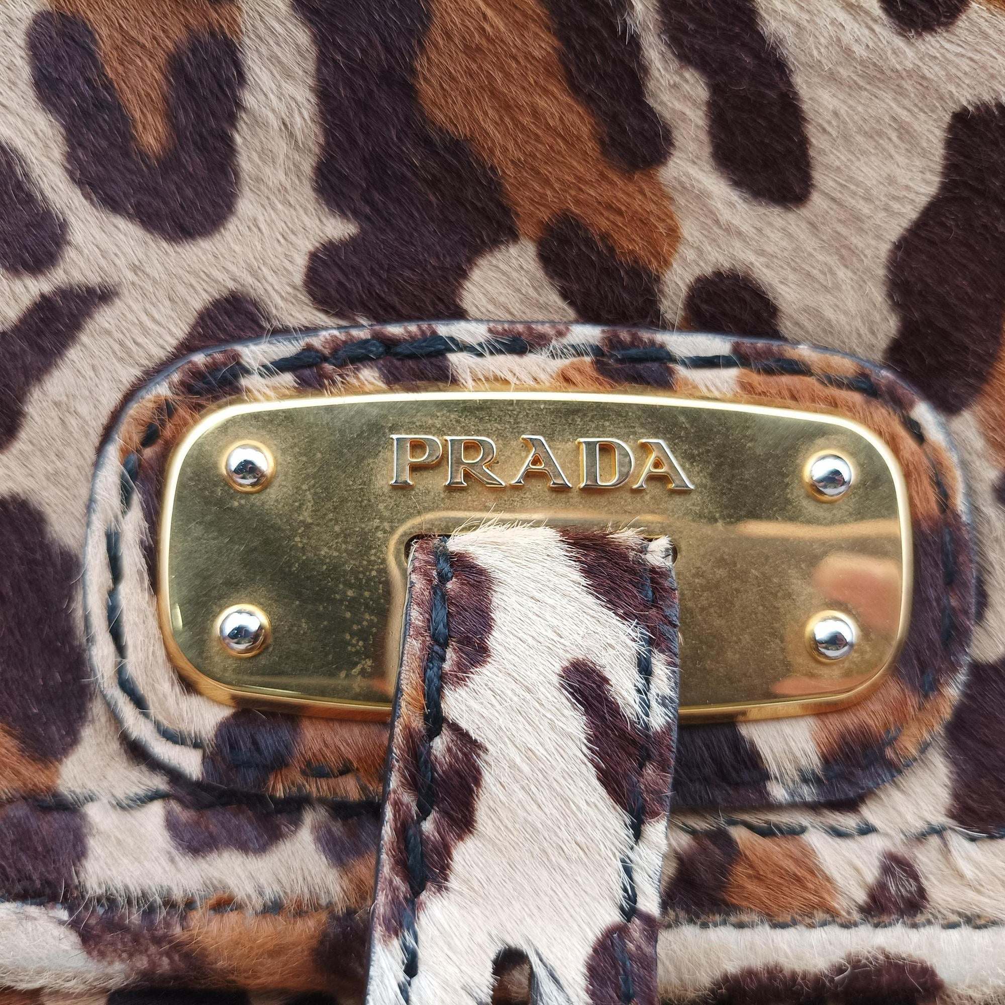 Vintage Prada Leopard Print Brown×Multicolour ponyhair  shoulderbag | stylenewstar