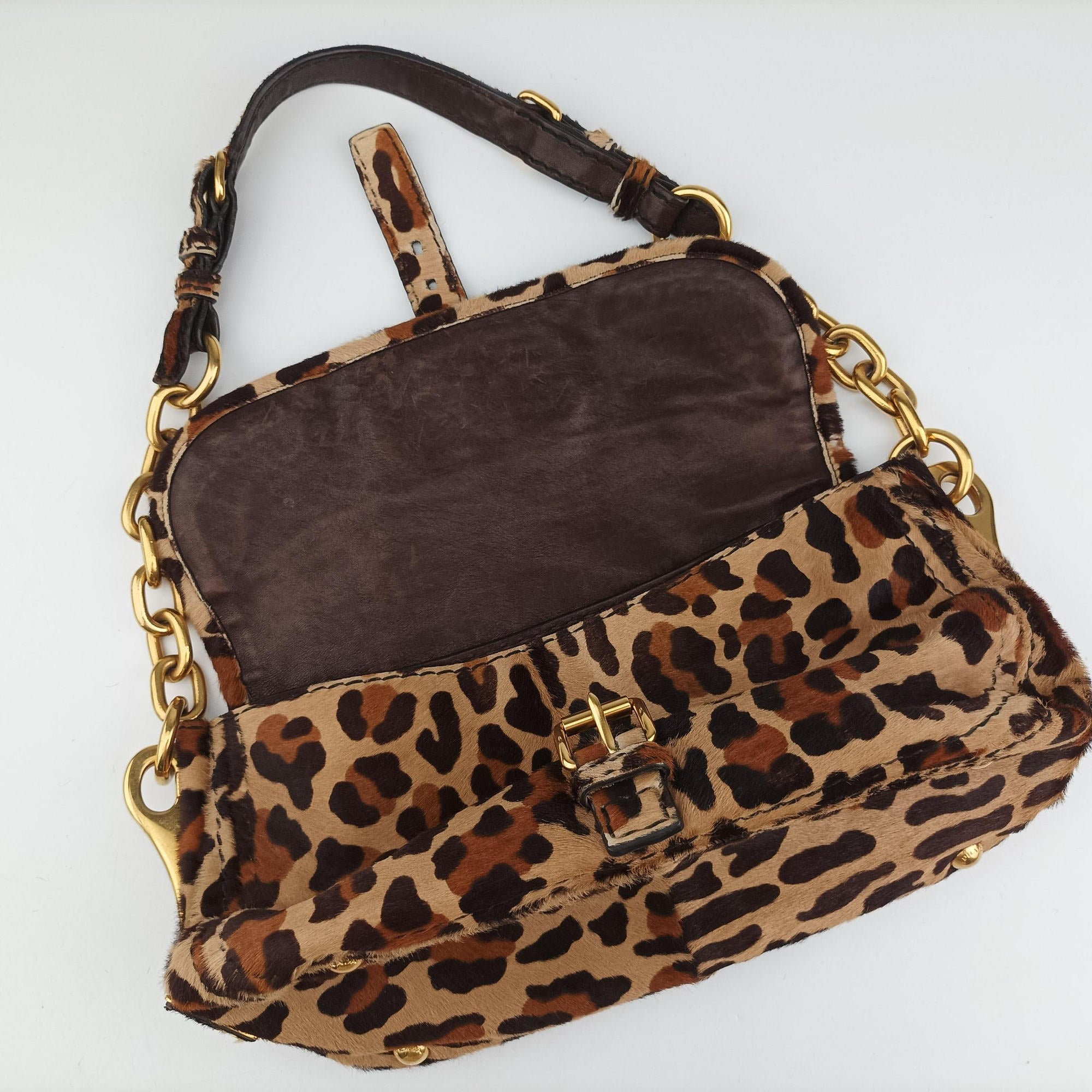 Vintage Prada Leopard Print Brown×Multicolour ponyhair  shoulderbag | stylenewstar