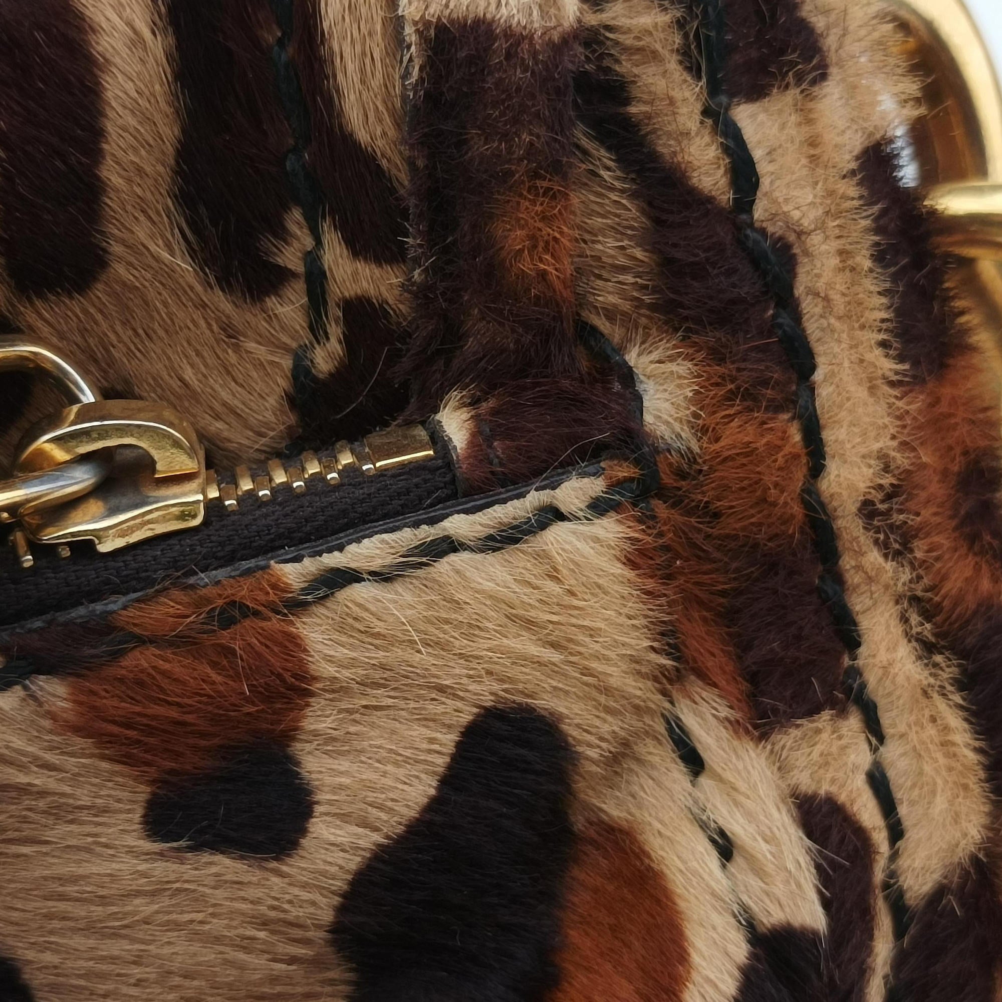 Vintage Prada Leopard Print Brown×Multicolour ponyhair  shoulderbag | stylenewstar